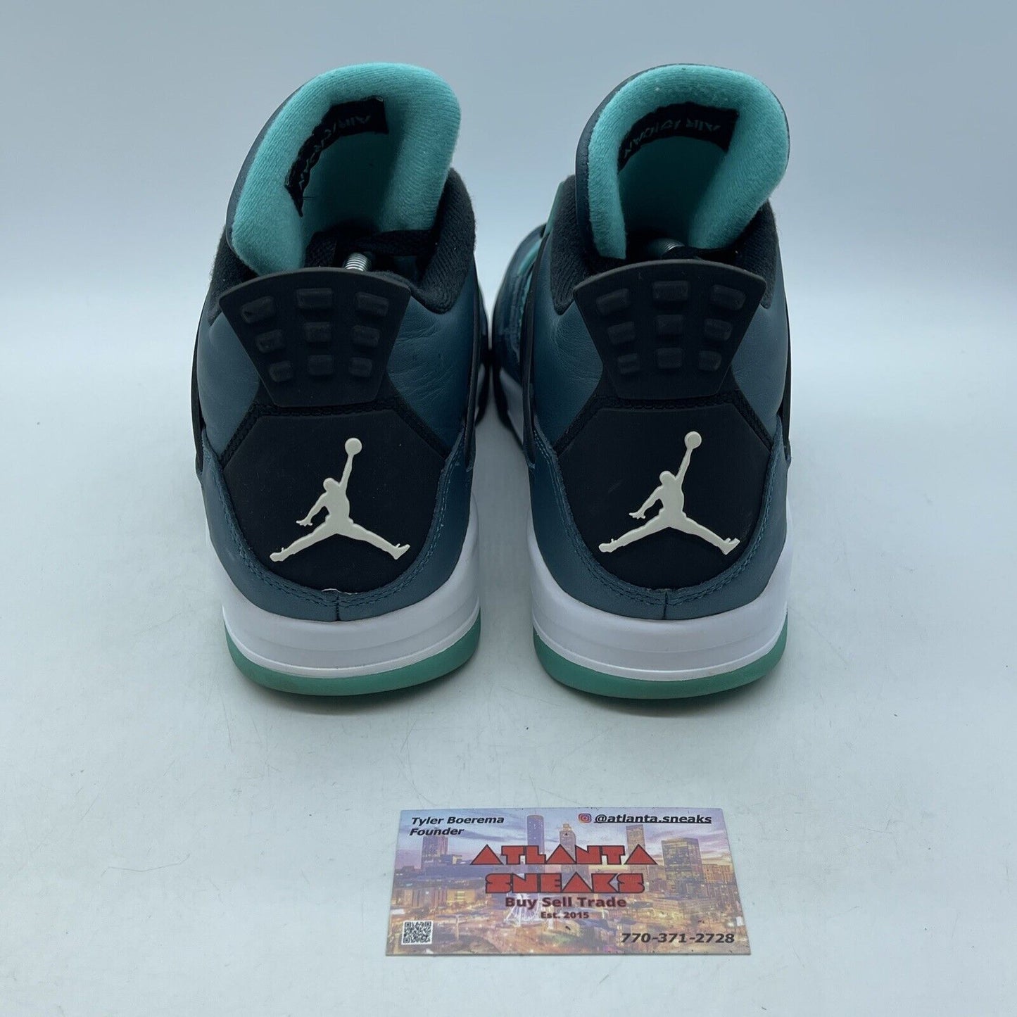 Size 10 - Air Jordan 4 Retro Teal Blue Black White Leather (705331-330)