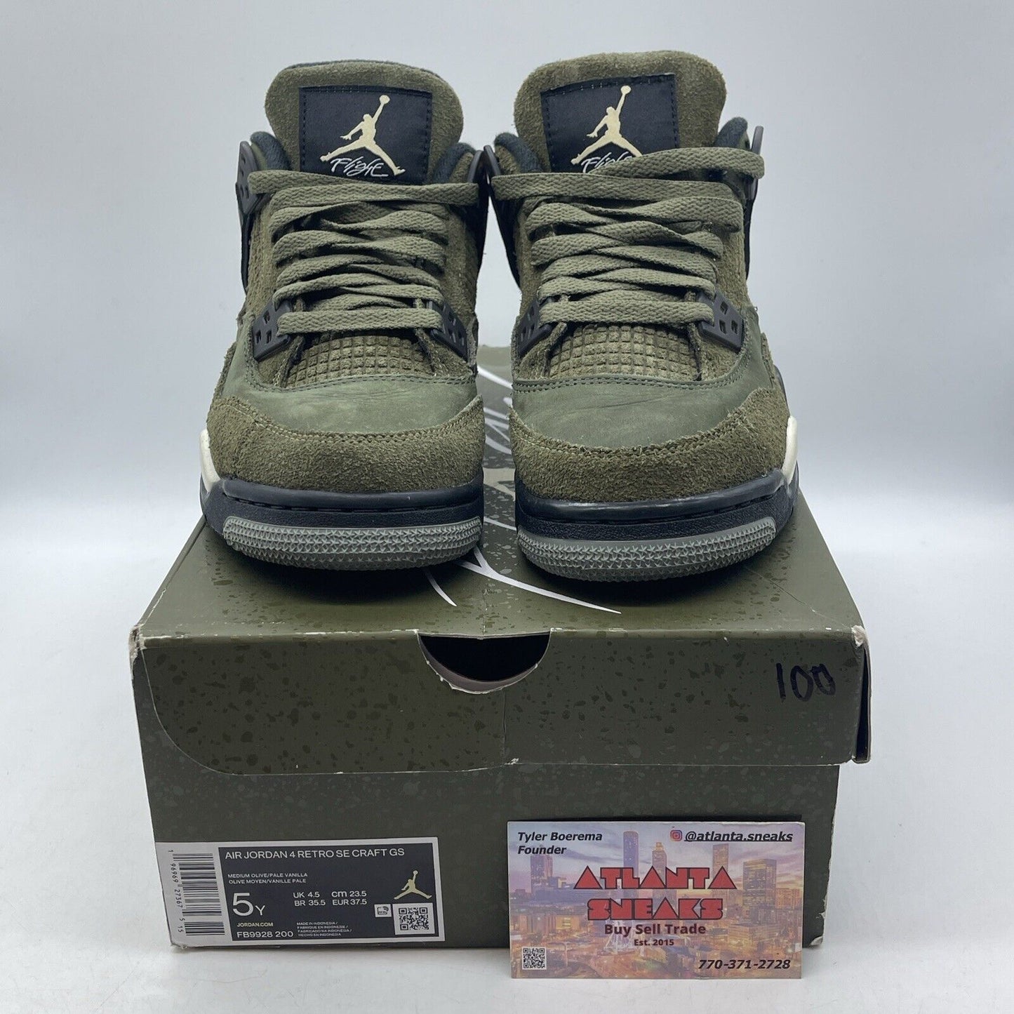 Size 5Y - Jordan 4 SE Retro Low Craft - Olive Black White (FB9928-200)