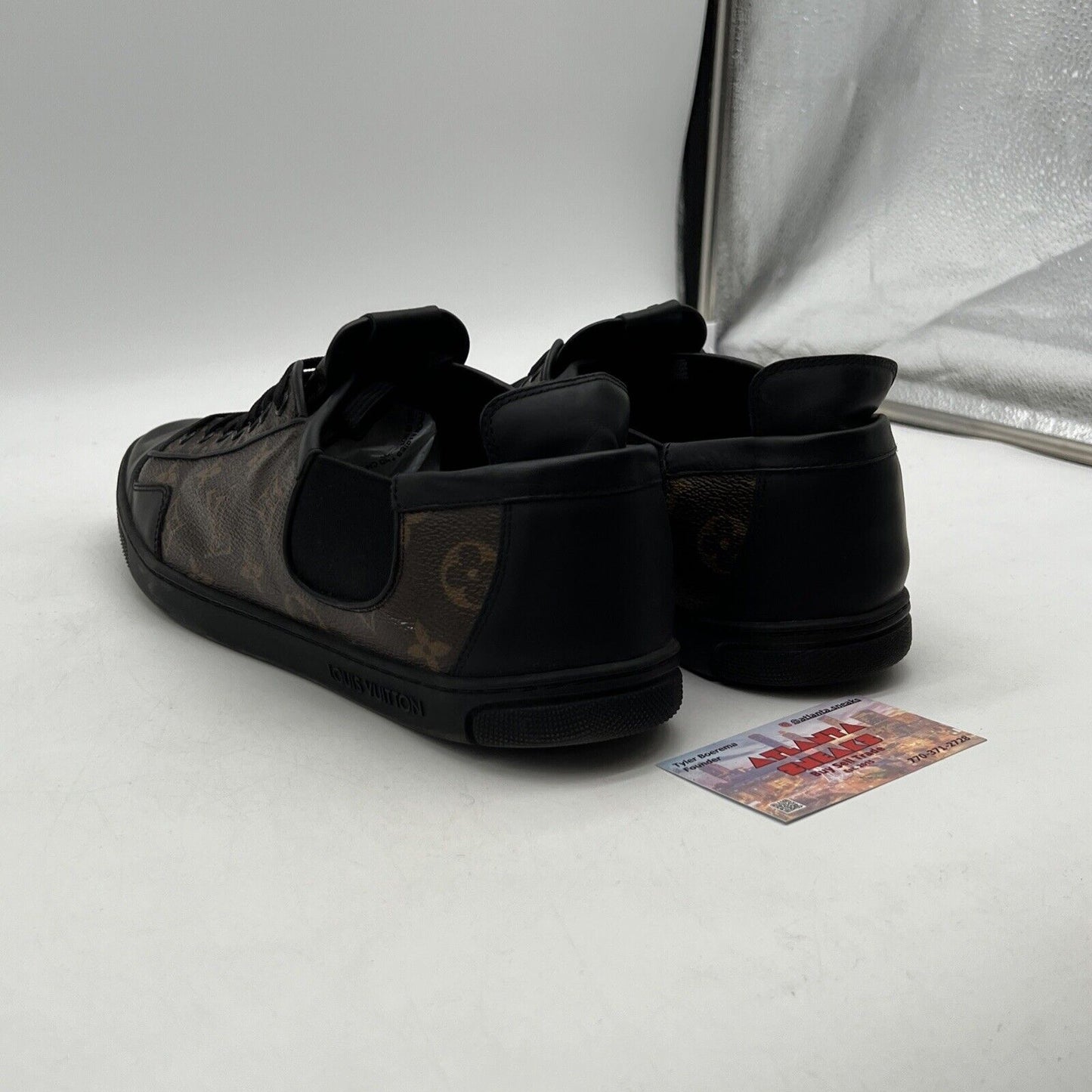 Size 13 -Louis Vuitton Brown/Black Monogram Canvas and Leather Match Up Low Top