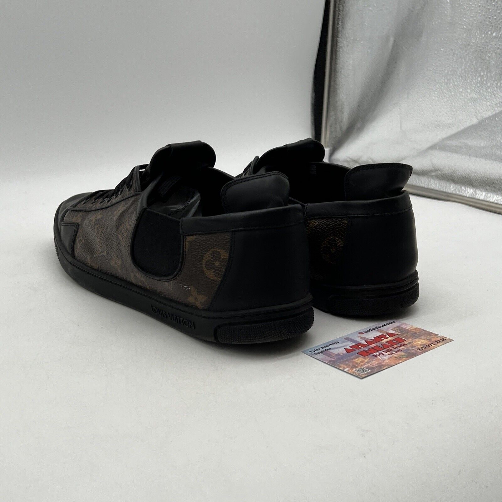 Size 13 -Louis Vuitton Brown/Black Monogram Canvas and Leather Match Up Low Top