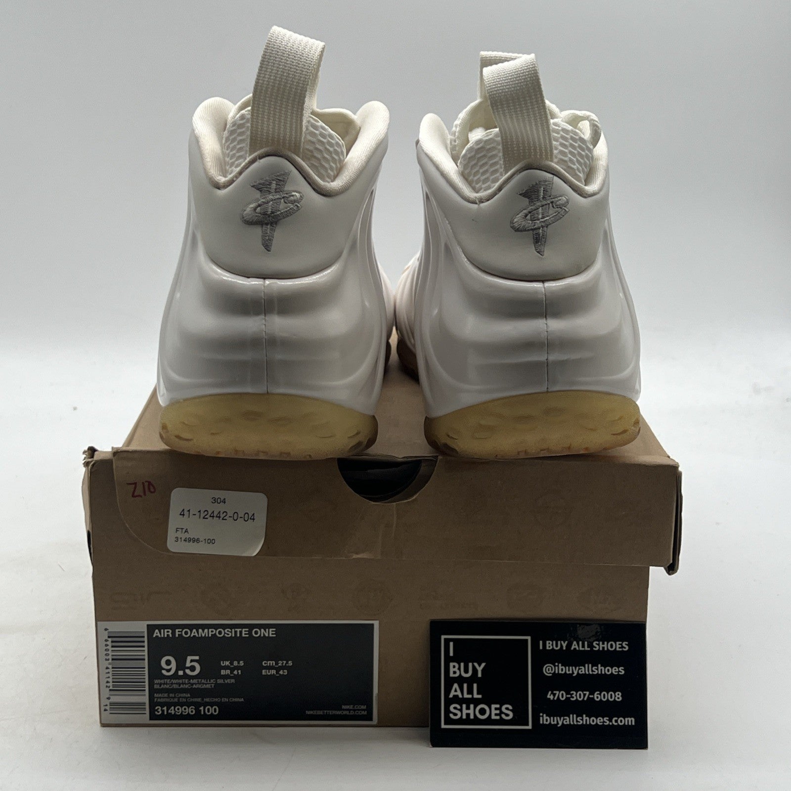 Size 9.5 - Nike Air Foamposite One White-Out (314996-100)