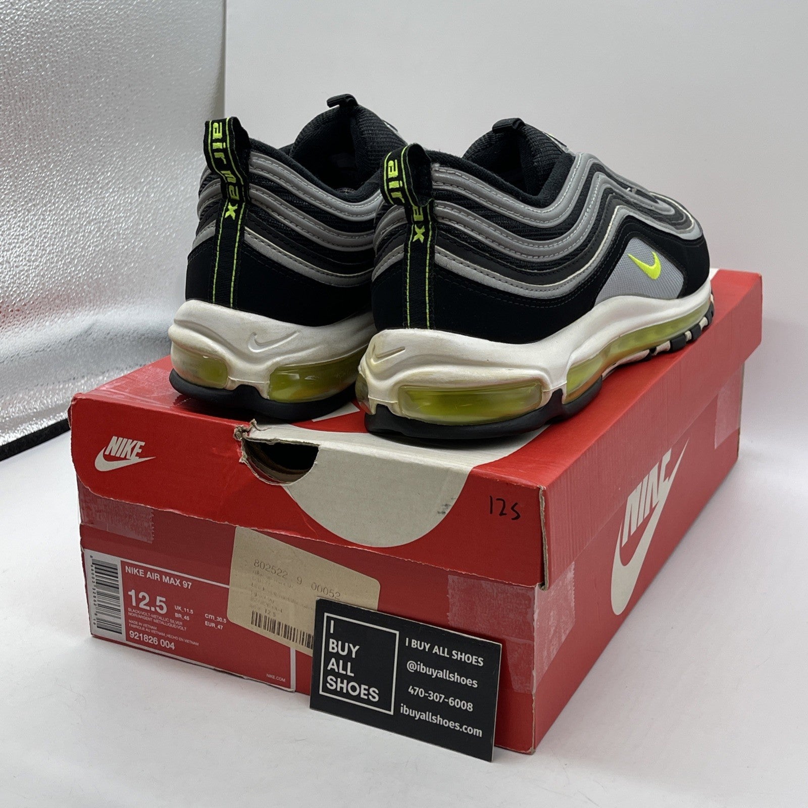 Size 12.5 - Nike Air Max 97 OG QS Neon Black Grey Suede (921826-004)