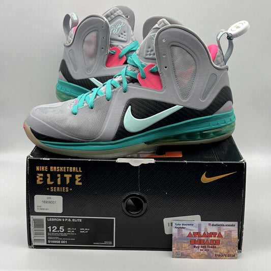 Size 12.5 - Nike LeBron 9 P.S. Elite South Beach Grey Black Pink brand New DS