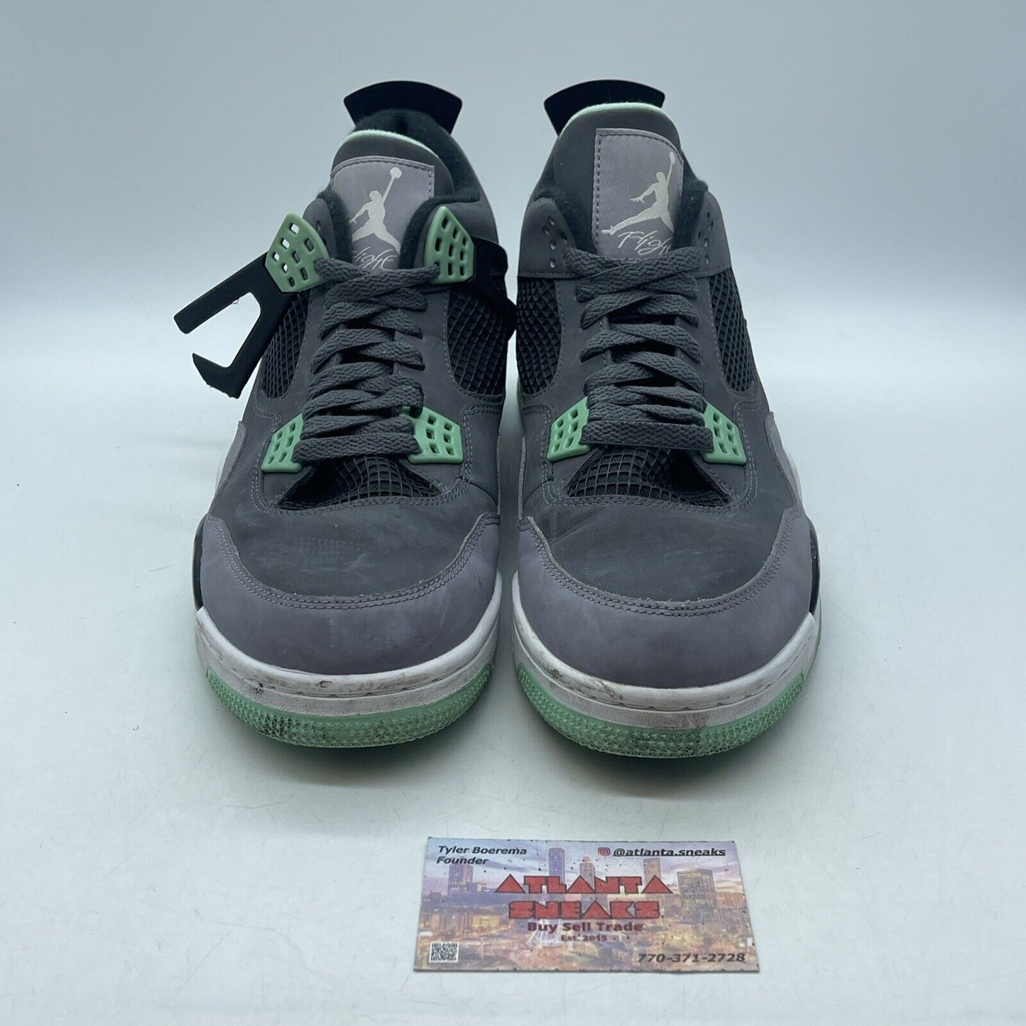 Size 11 - Jordan 4 Retro Green Glow Grey Suede Black White Leather (308497-033)