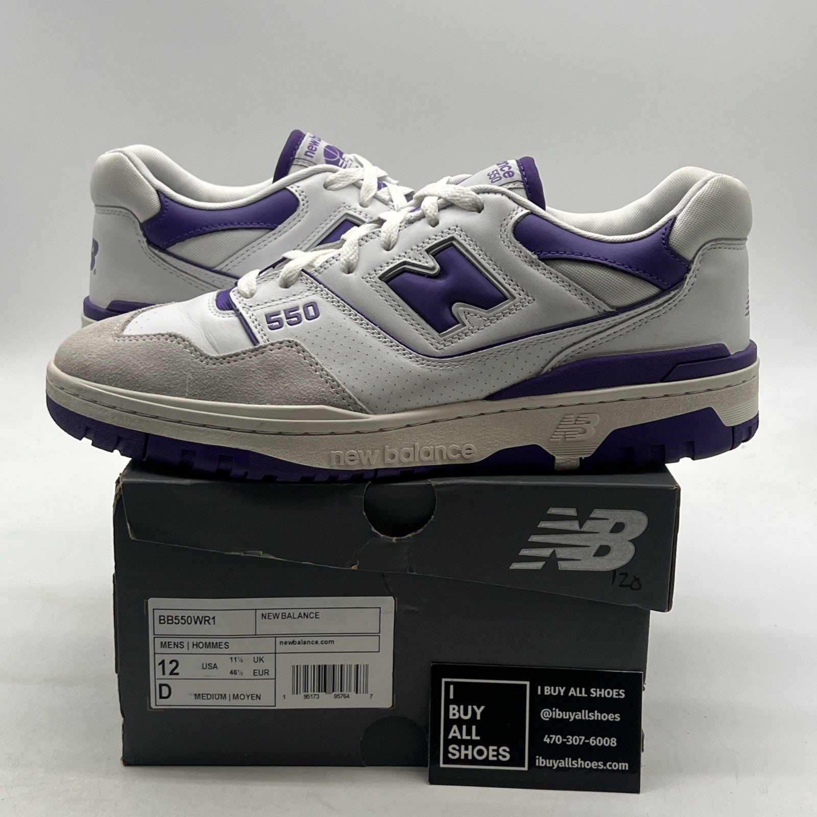 Size 12 - New Balance 550 White Purple (BB550WR1)