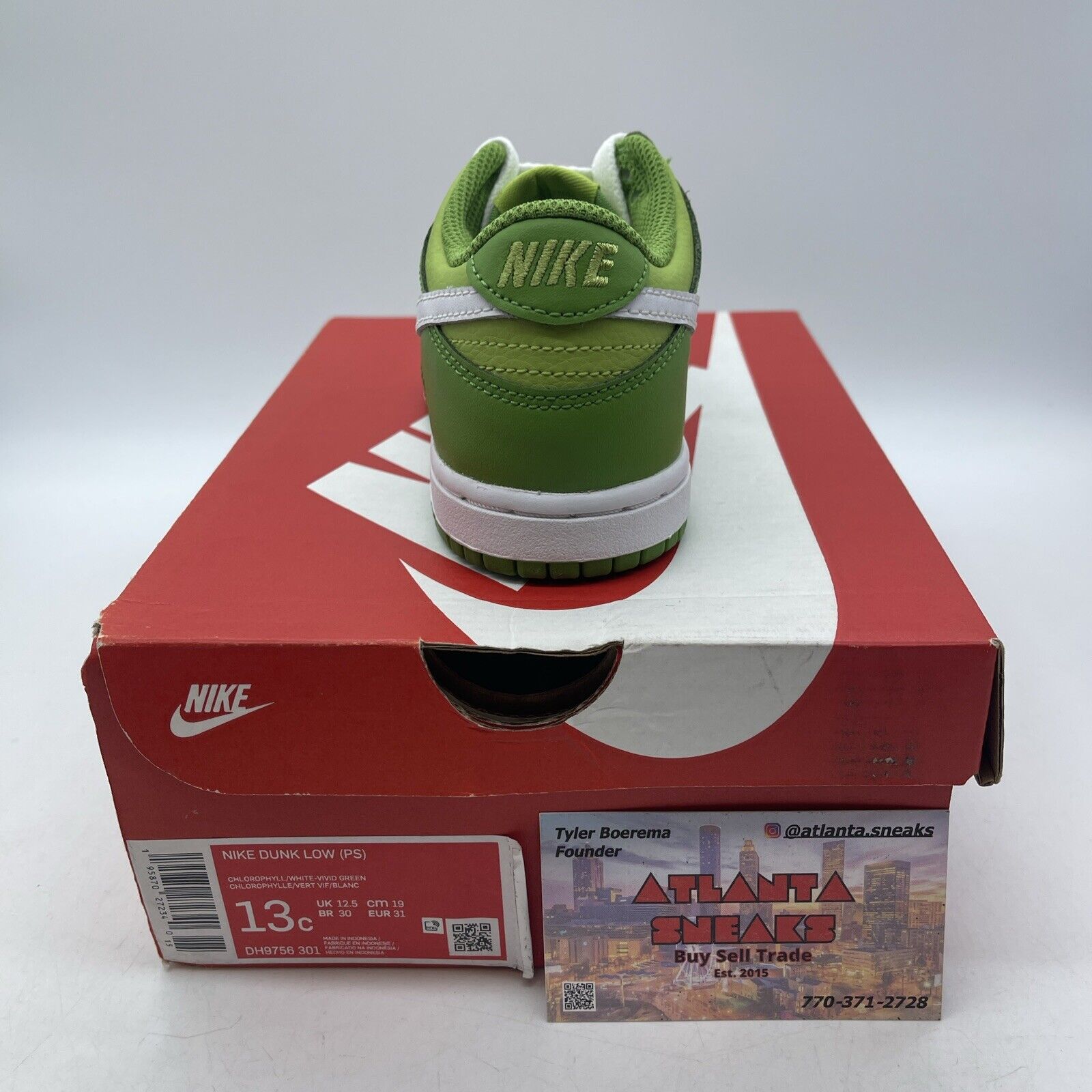 Size 13C (PS) - Nike Dunk Low Chlorophyll Green White Leather (DH9756-301)
