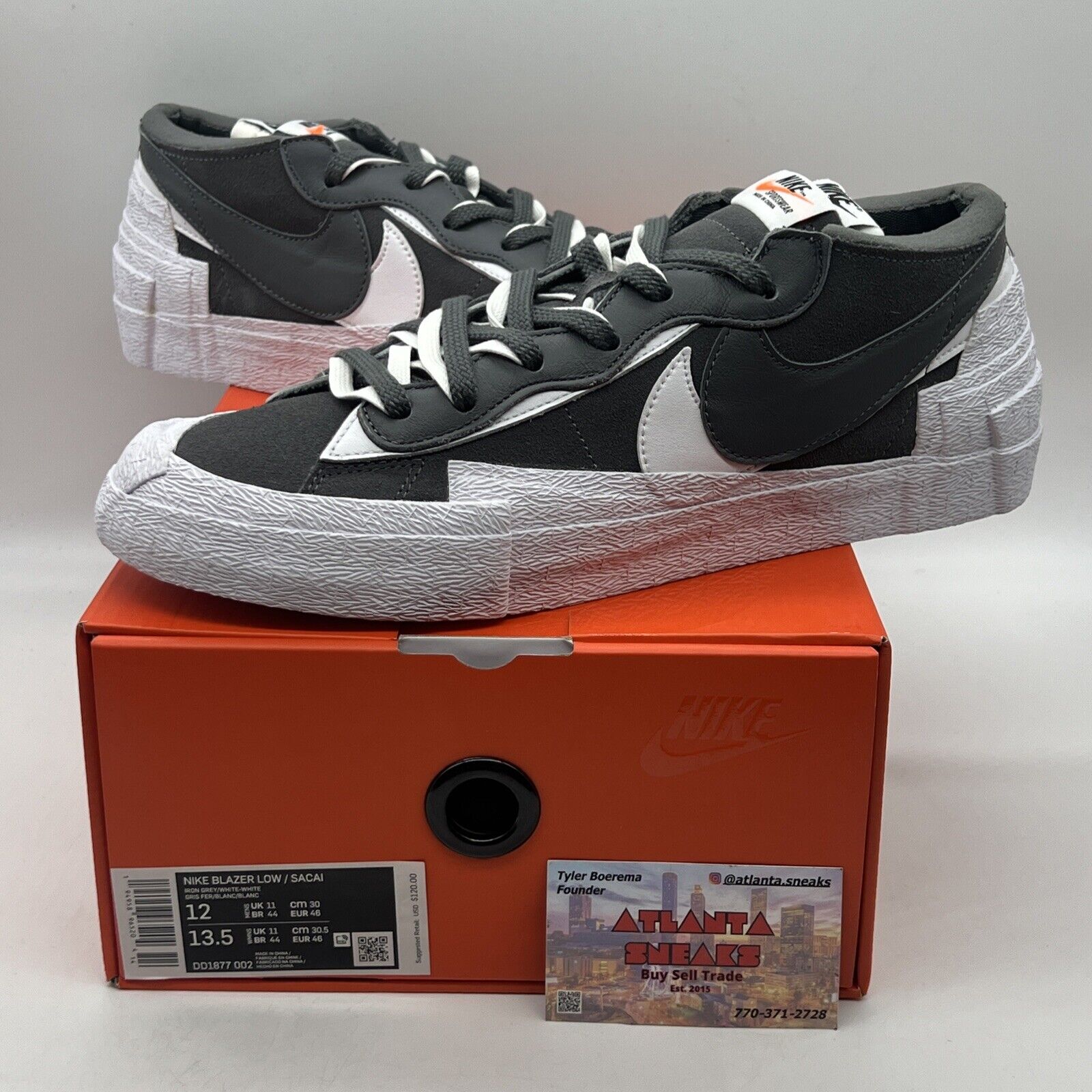 Size 12 - Nike Blazer Low Sacai Dark Grey Brand New Og All