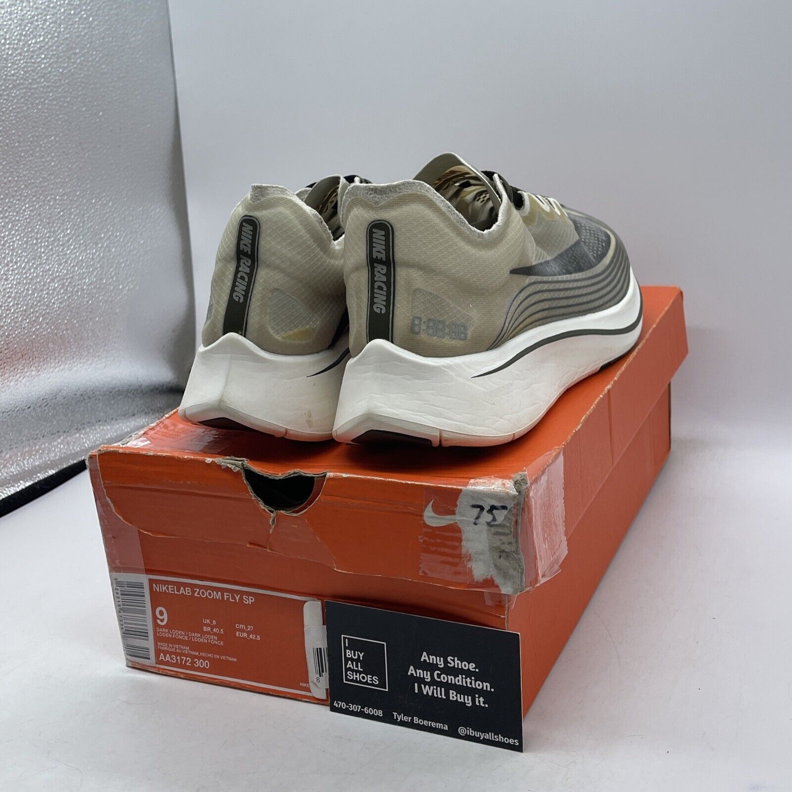 Size 9 - NikeLab Zoom Fly SP Shanghai Black White Green Suede Leather AA3172-300