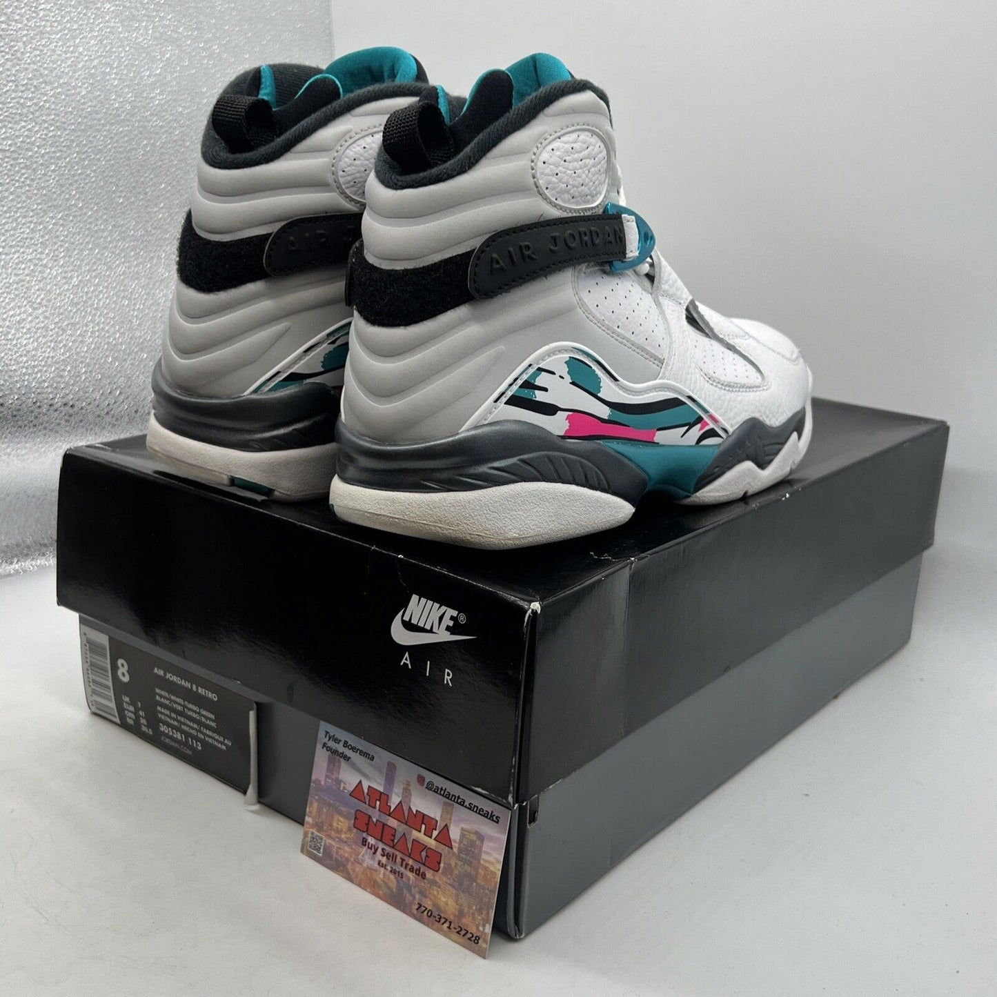 Size 8 - Air Jordan 8 Retro South Beach White Grey Leather Black (305381-113)