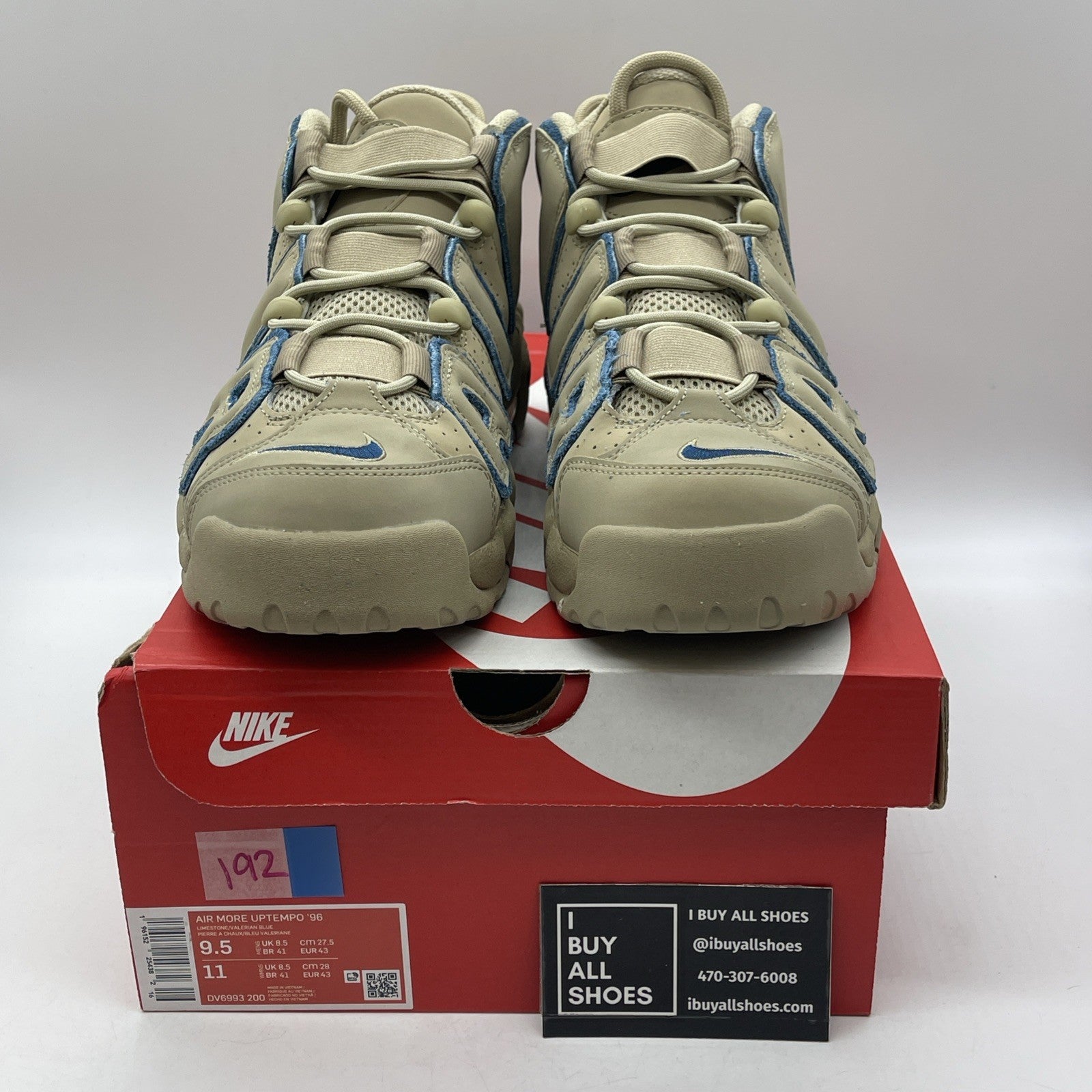 Size 9.5 - Nike Air More Uptempo Limestone Brown Blue Suede (DV6993-200)