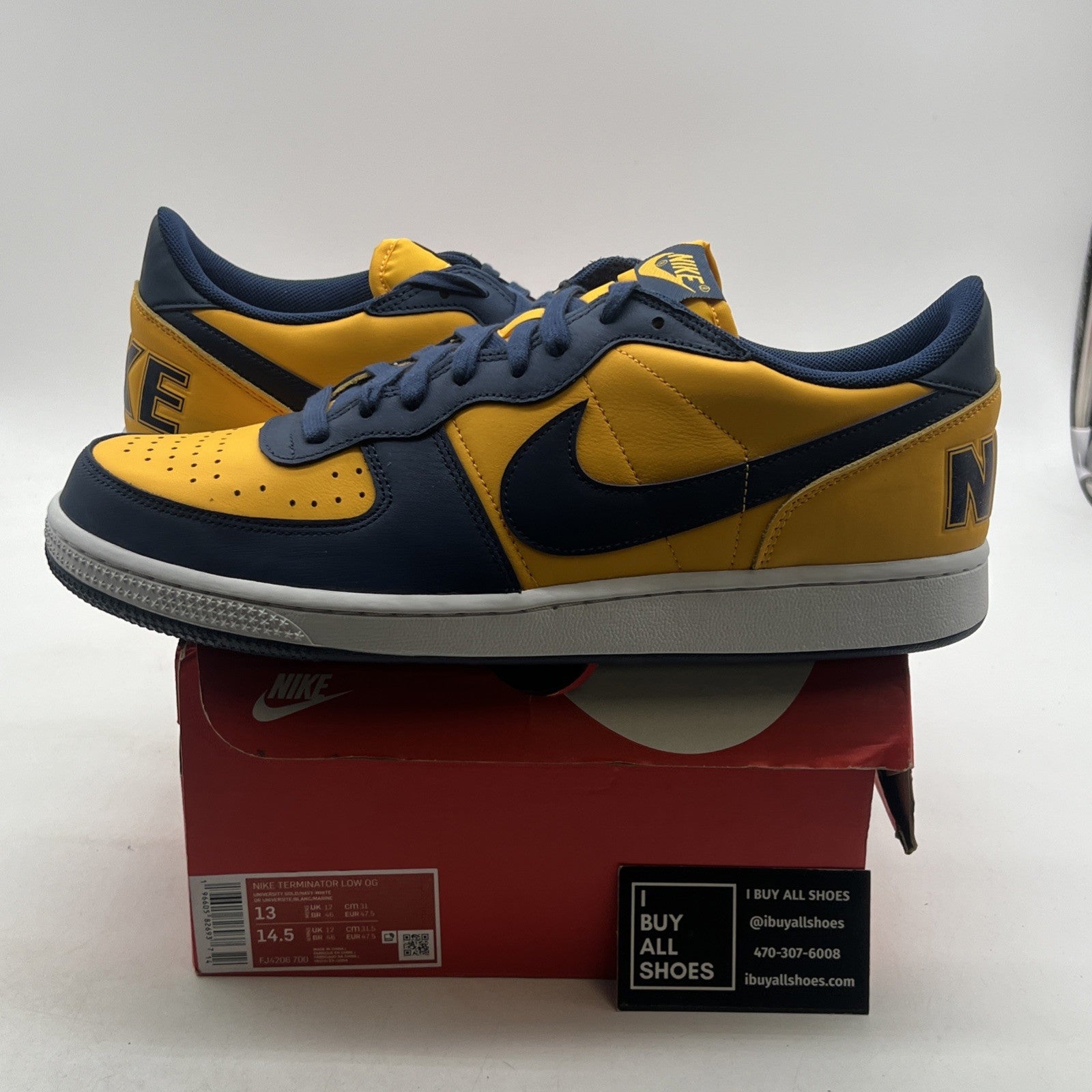 Size 13 - Nike Terminator Low University Gold Navy Michigan White (FJ4206-700)