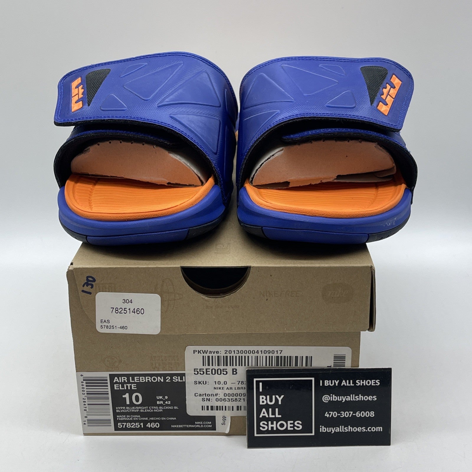 Size -10 Nike Air Max Lebron 2 Slide Elite Blue Black (578351-460)