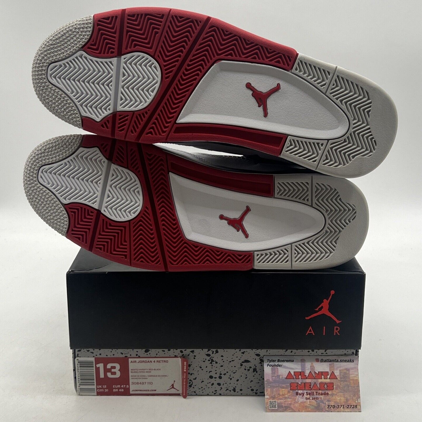 Size 13 - Jordan 4 Retro Fire Red 2012 Black White Leather (308497-110)