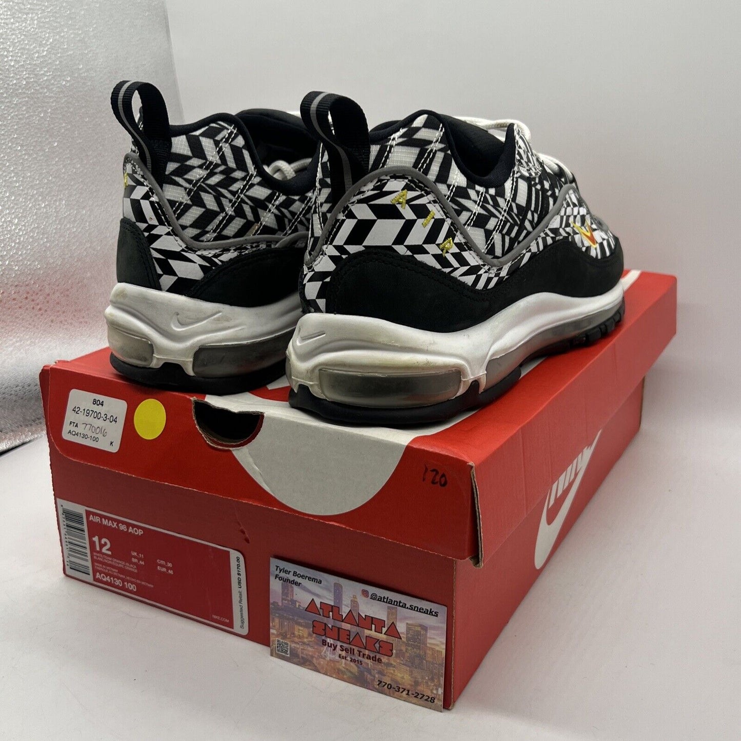 Size 12 - Nike Air Max 98 All Over Print Black White (AQ4130-100)