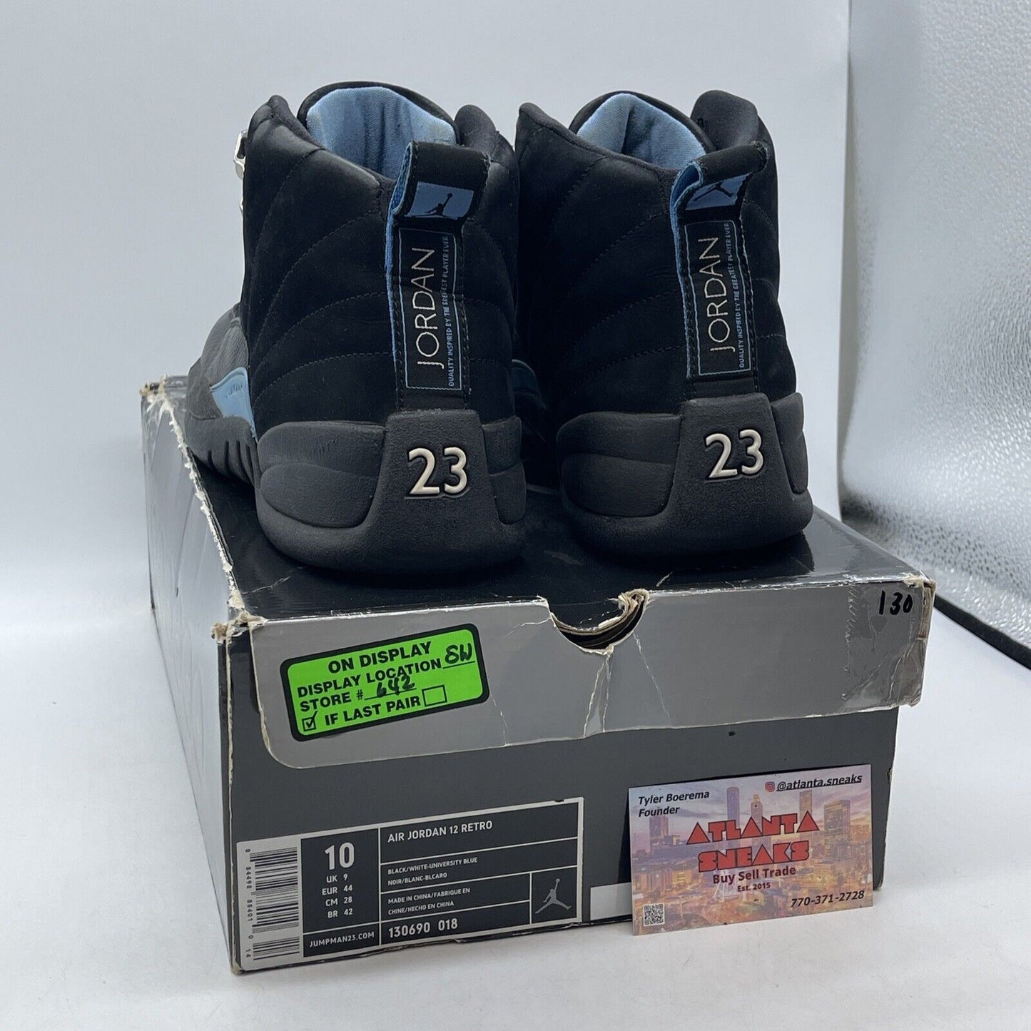 Size 10 - Air Jordan 12 Retro 2009 Nubuck Black Blue Suede Leather (130690-018)