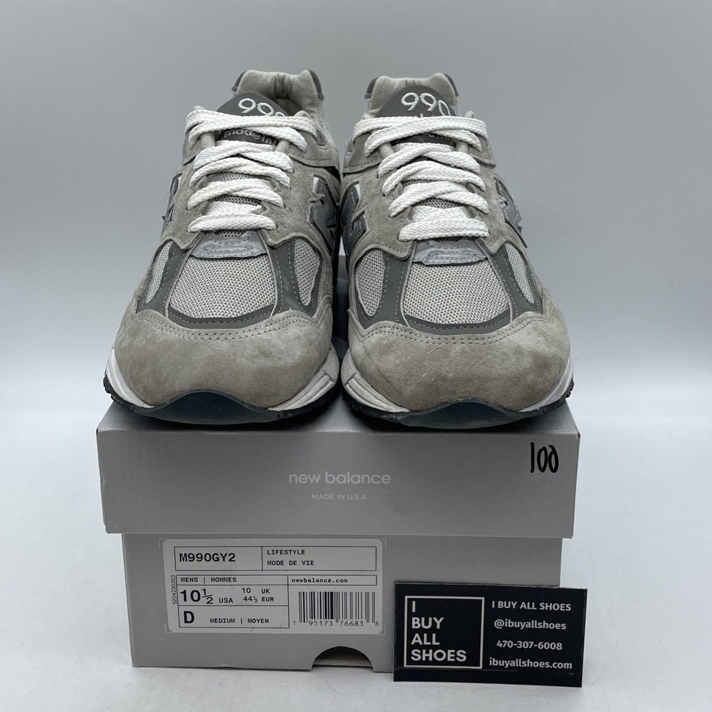 Size 10.5 - New Balance 990v2 Made in USA Grey Suede Leather (M990GY2)