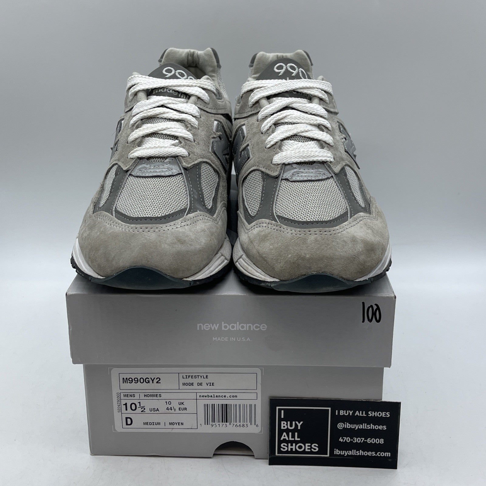 Size 10.5 - New Balance 990v2 Made in USA Grey Suede Leather (M990GY2)