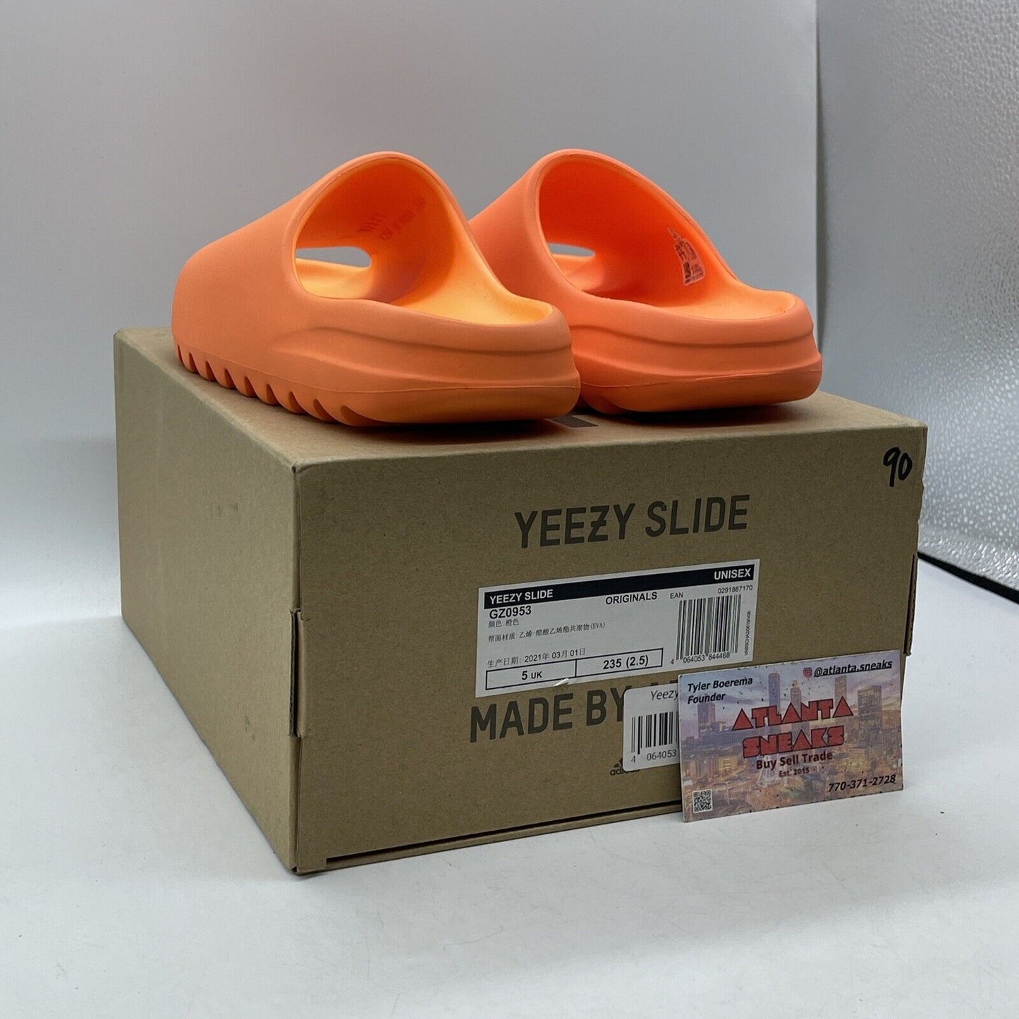 Size 5 - Yeezy Slide Sandals Men's Size 7 Enflame Orange Leather (GZ0953)