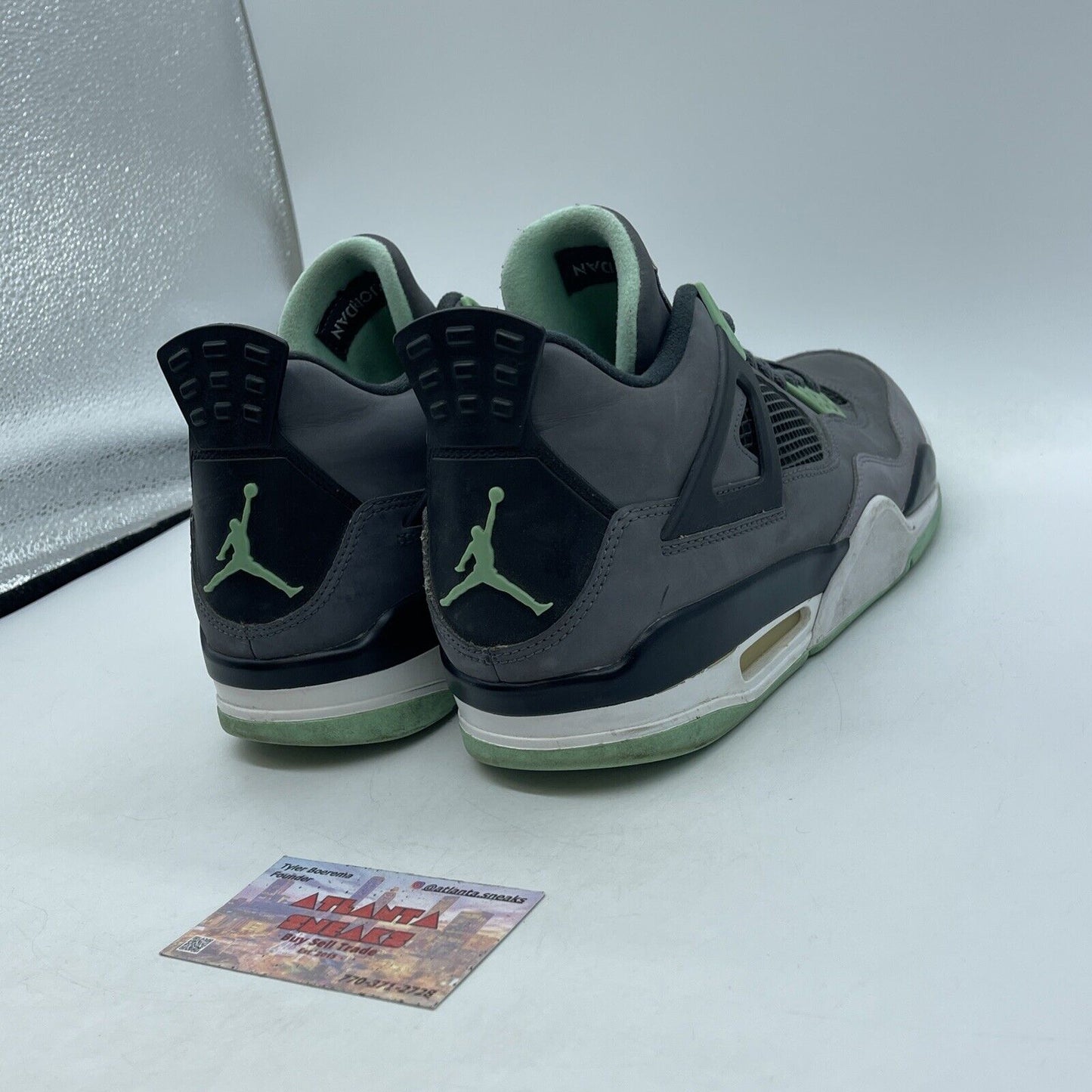 Size 11 - Jordan 4 Retro Green Glow 2013 Gray Suede Black White (308497-033)