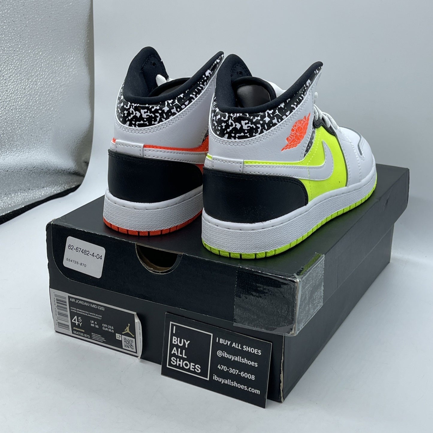 Size 4.5Y (GS) - Jordan 1 Mid Notebook White Orange Black Leather (554725-870)