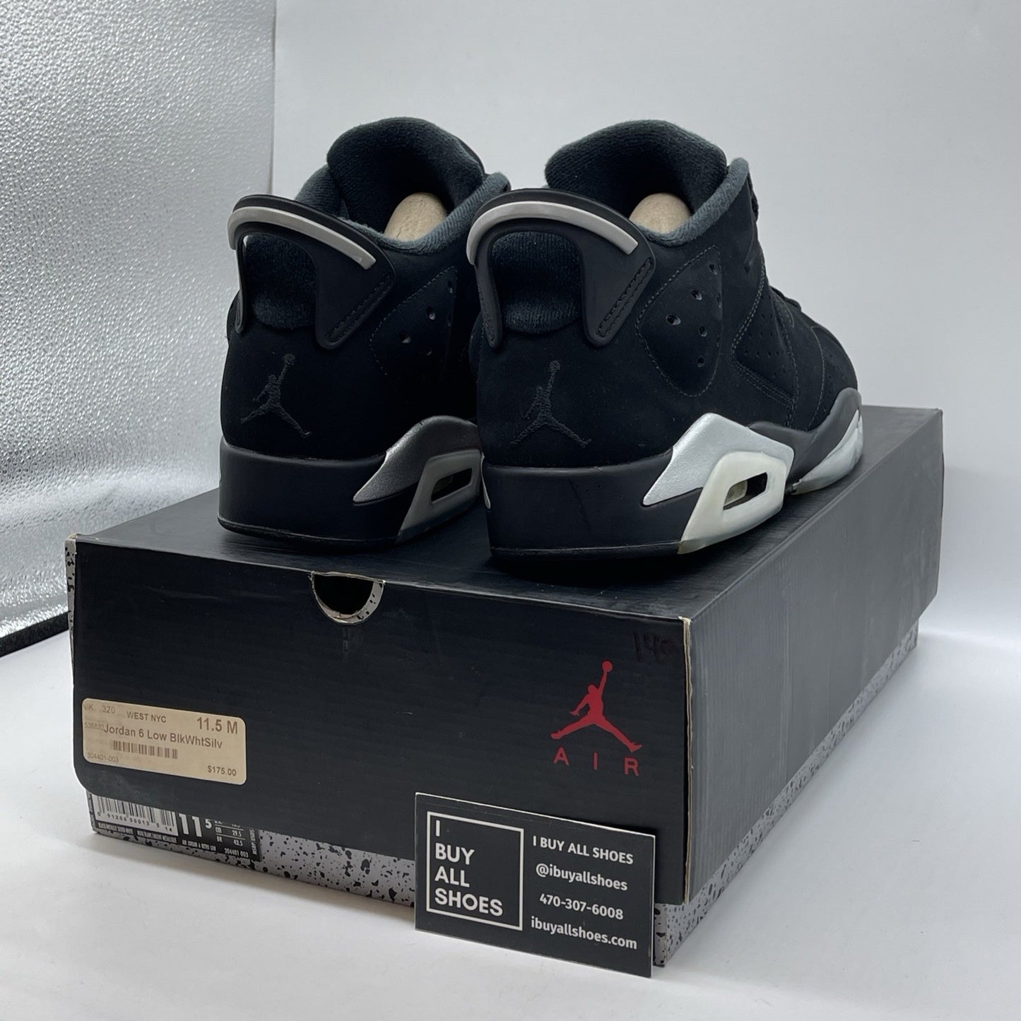Size 11.5 - Air Jordan 6 Retro Low Chrome Silver Black Suede (304401-003)