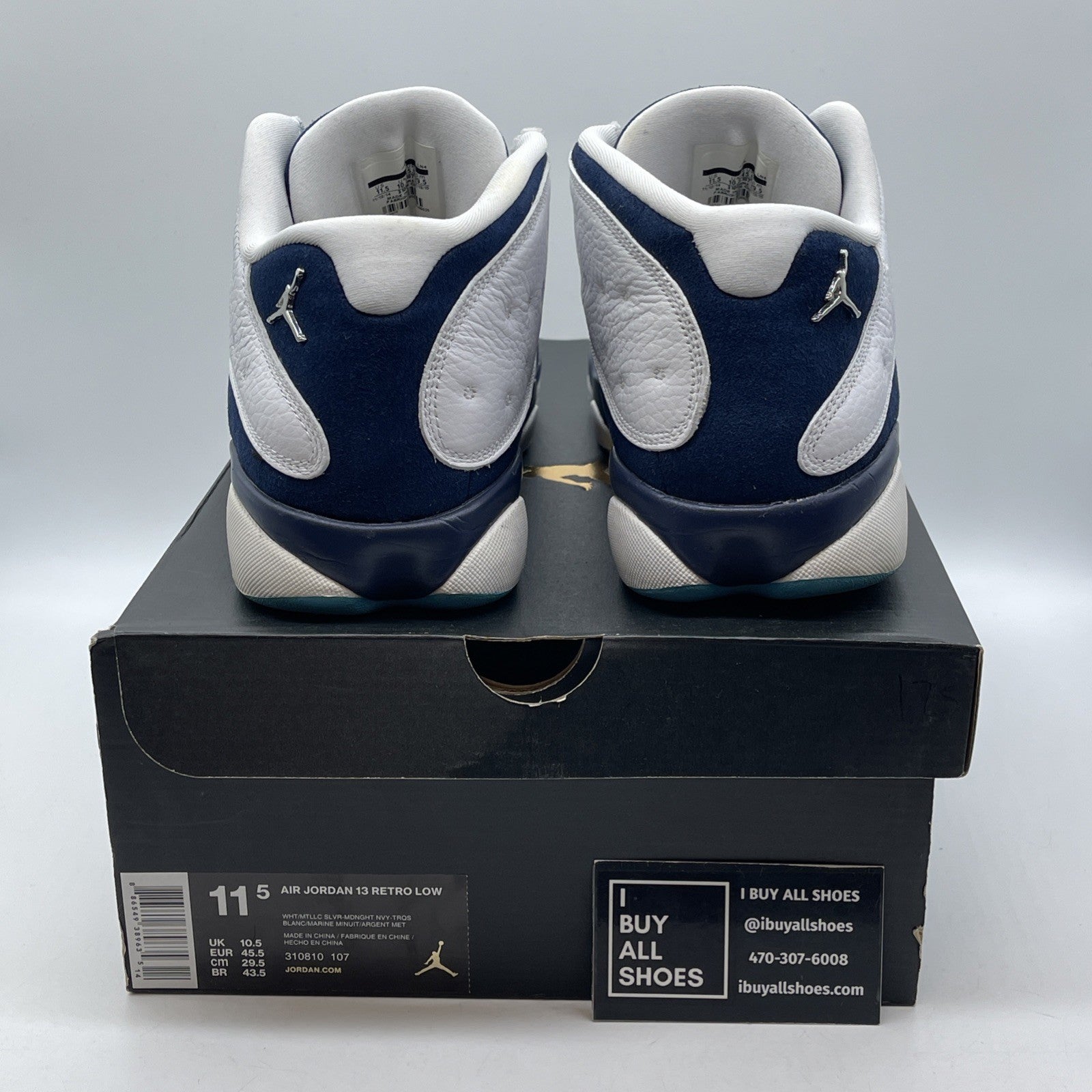 Size 11.5 - Air Jordan 13 Low Hornets White Blue Suede Leather (310810-107)