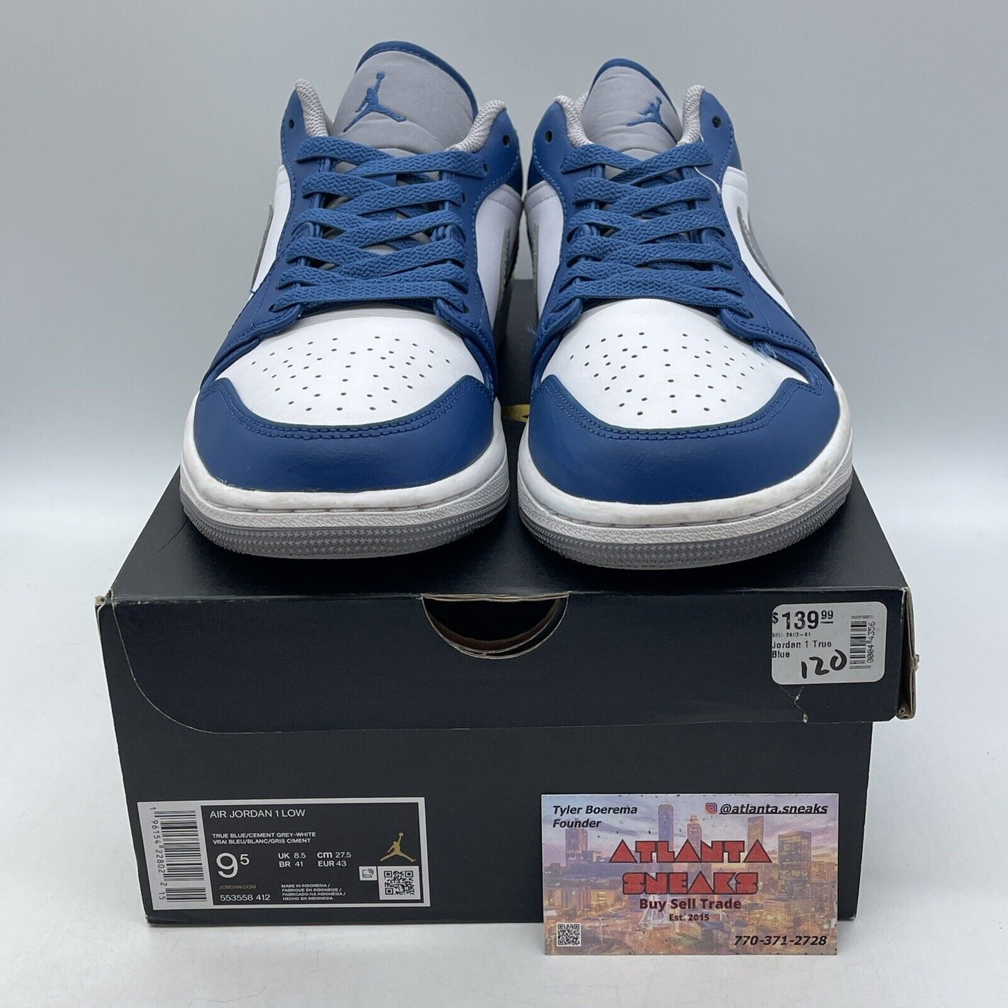 Size 9.5 - Jordan 1 Low True Blue Cement Silver White Leather (553558-412)