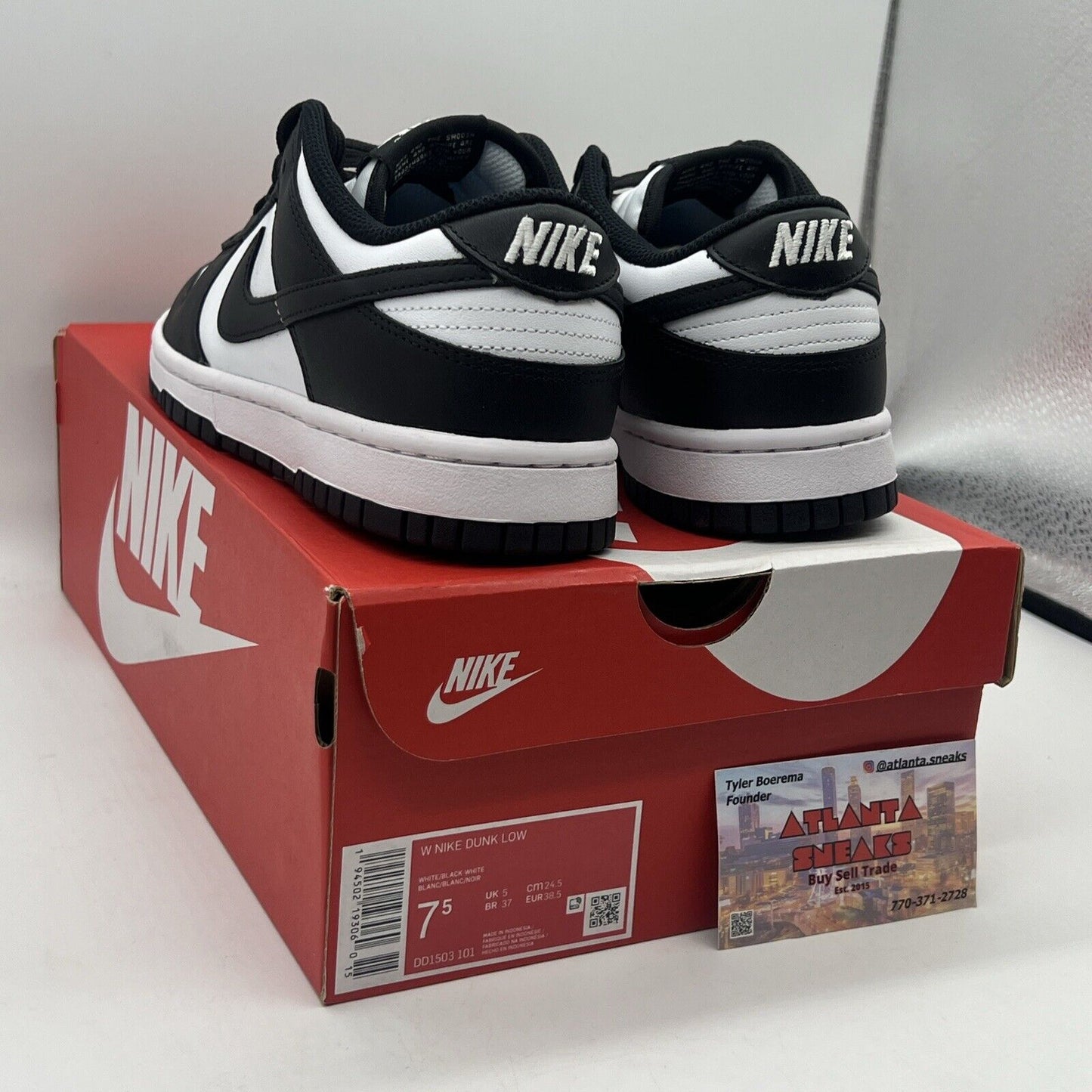 Size 7.5 - Nike Dunk Low Black White W Brand New Og All