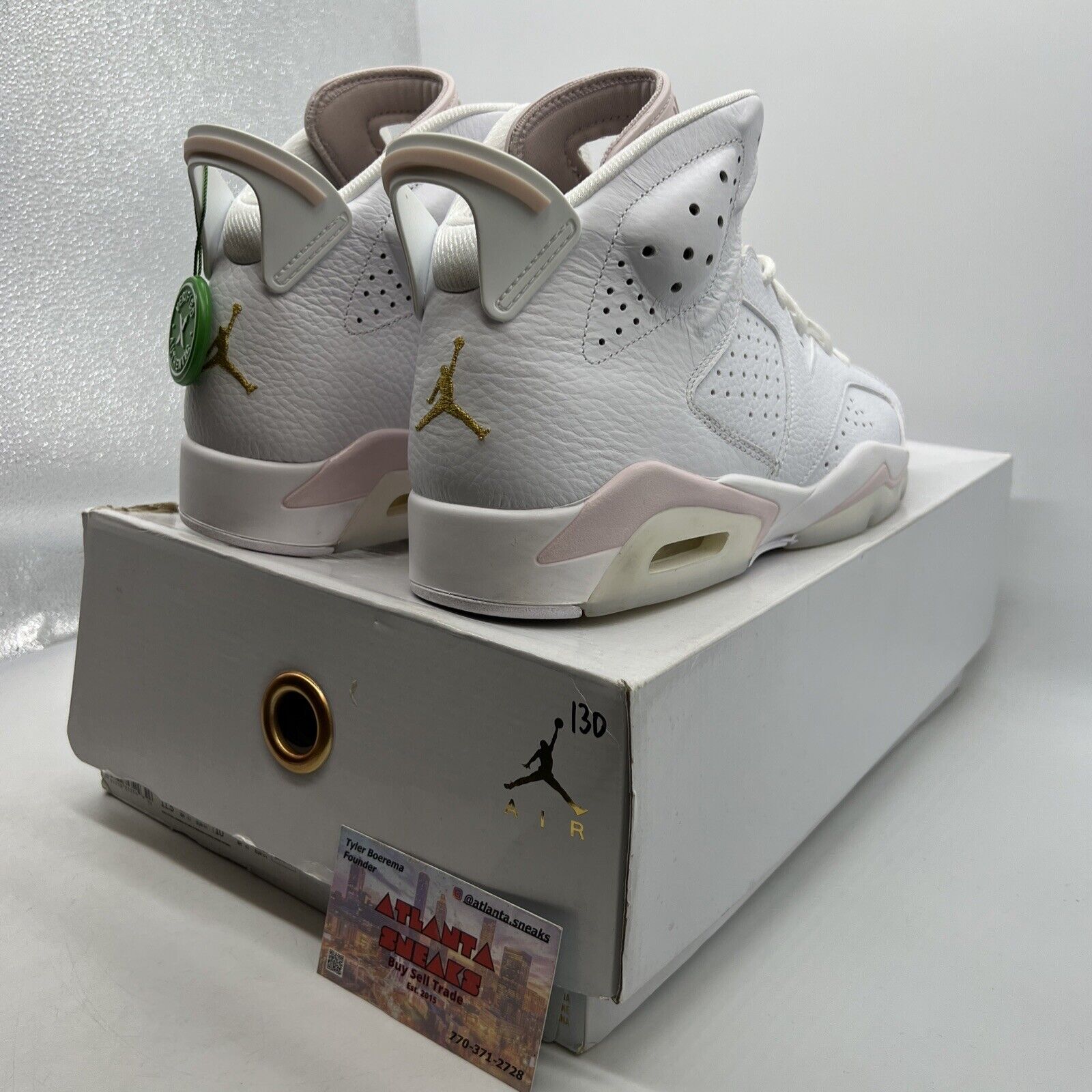 Size 11.5 - Air Jordan 6 Retro Gold Hoops W Pink Leather (DH9696-100)