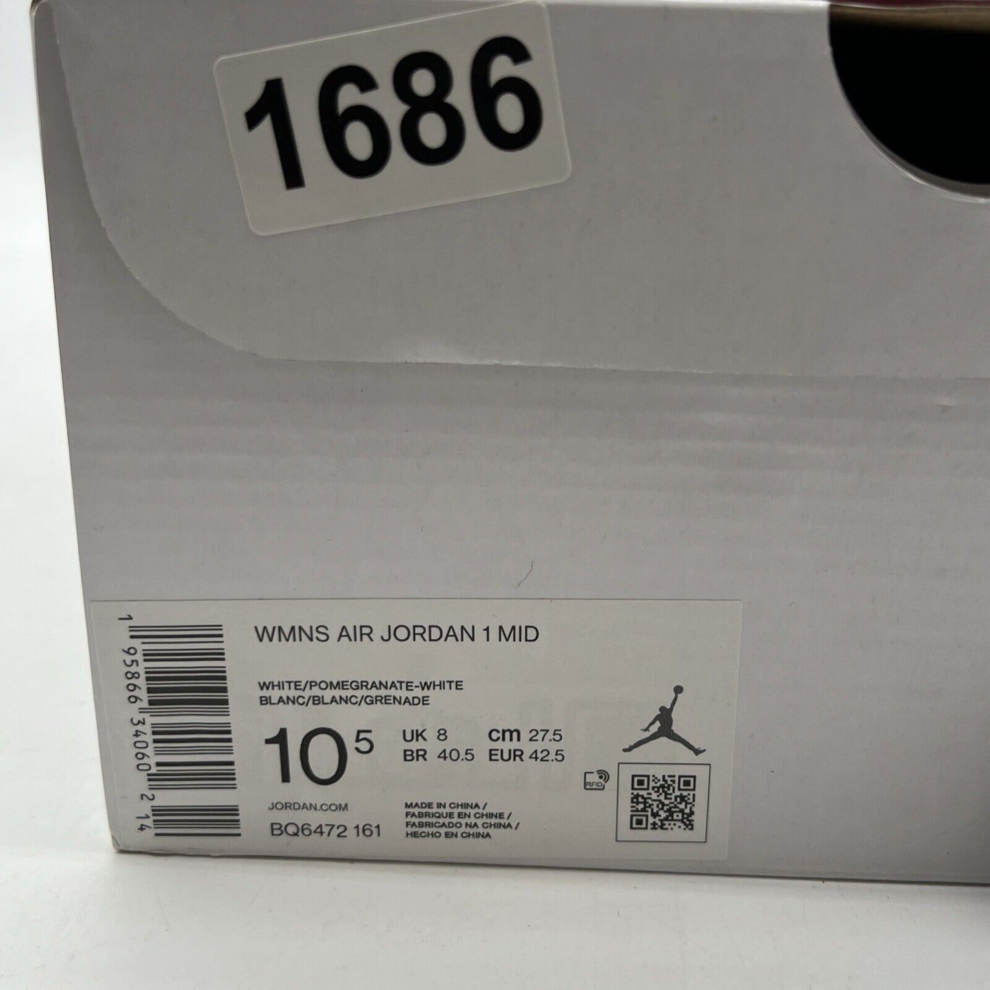 Size 10.5 - Air Jordan 1 Mid White Pomegranate W (BQ6472-161)