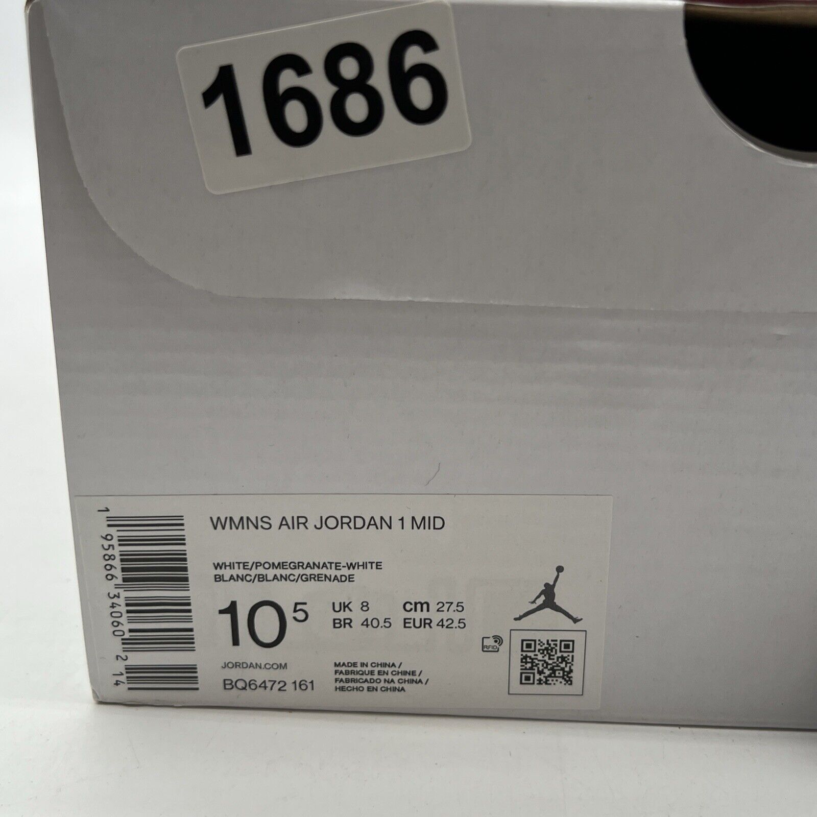 Size 10.5 - Air Jordan 1 Mid White Pomegranate W (BQ6472-161)