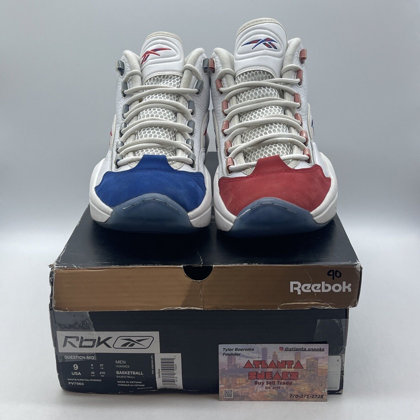 Size 9 - Reebok Question Mid Double Cross red Blue Leather Suede (FV7563)