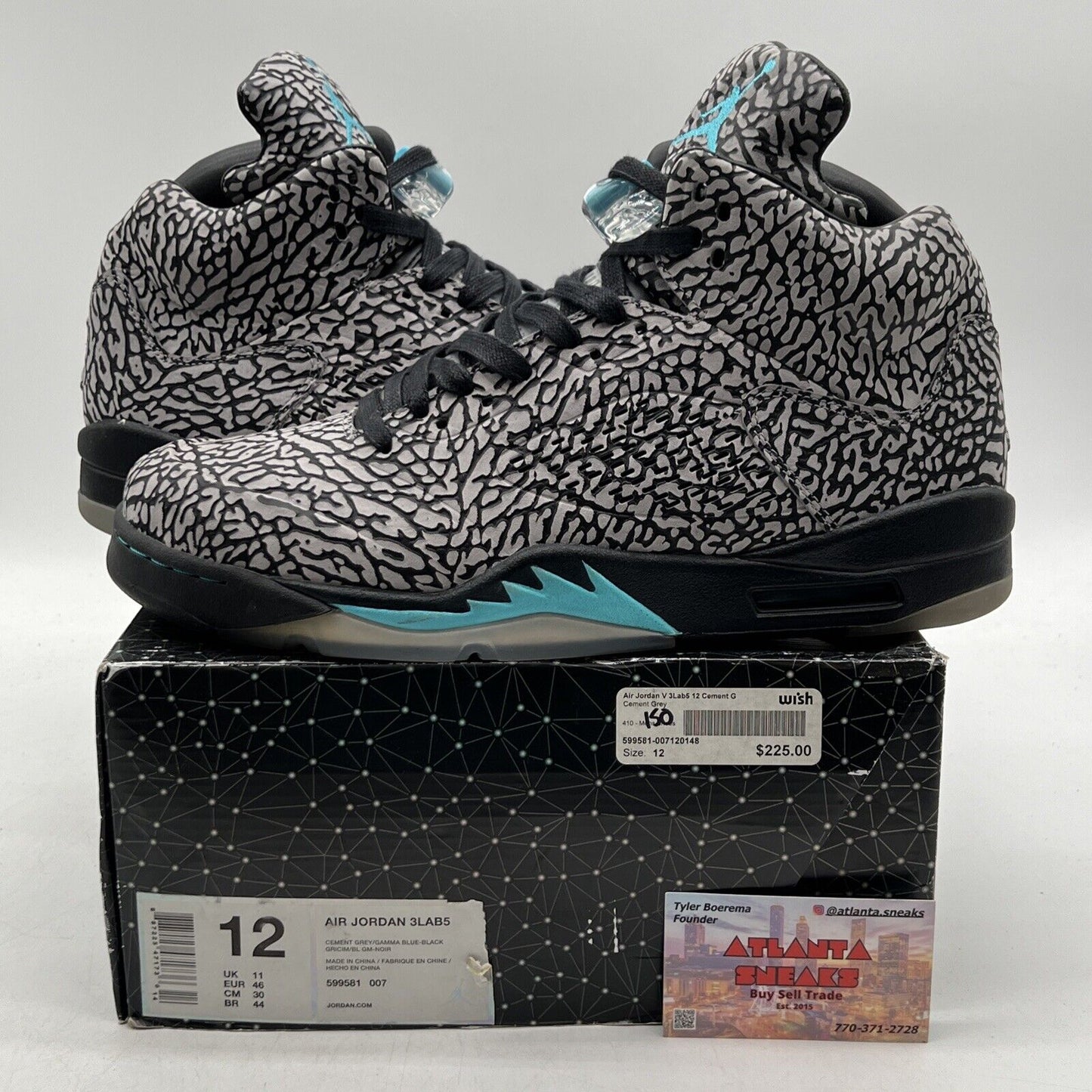 Size 12 - Air Jordan 5 Retro 3Lab5 Black Grey Aqua Leather (599581-007)