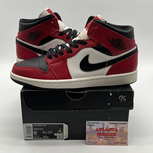 Size 8 - Jordan 1 Mid Chicago Black Toe 2020 Red Leather (554724-069)