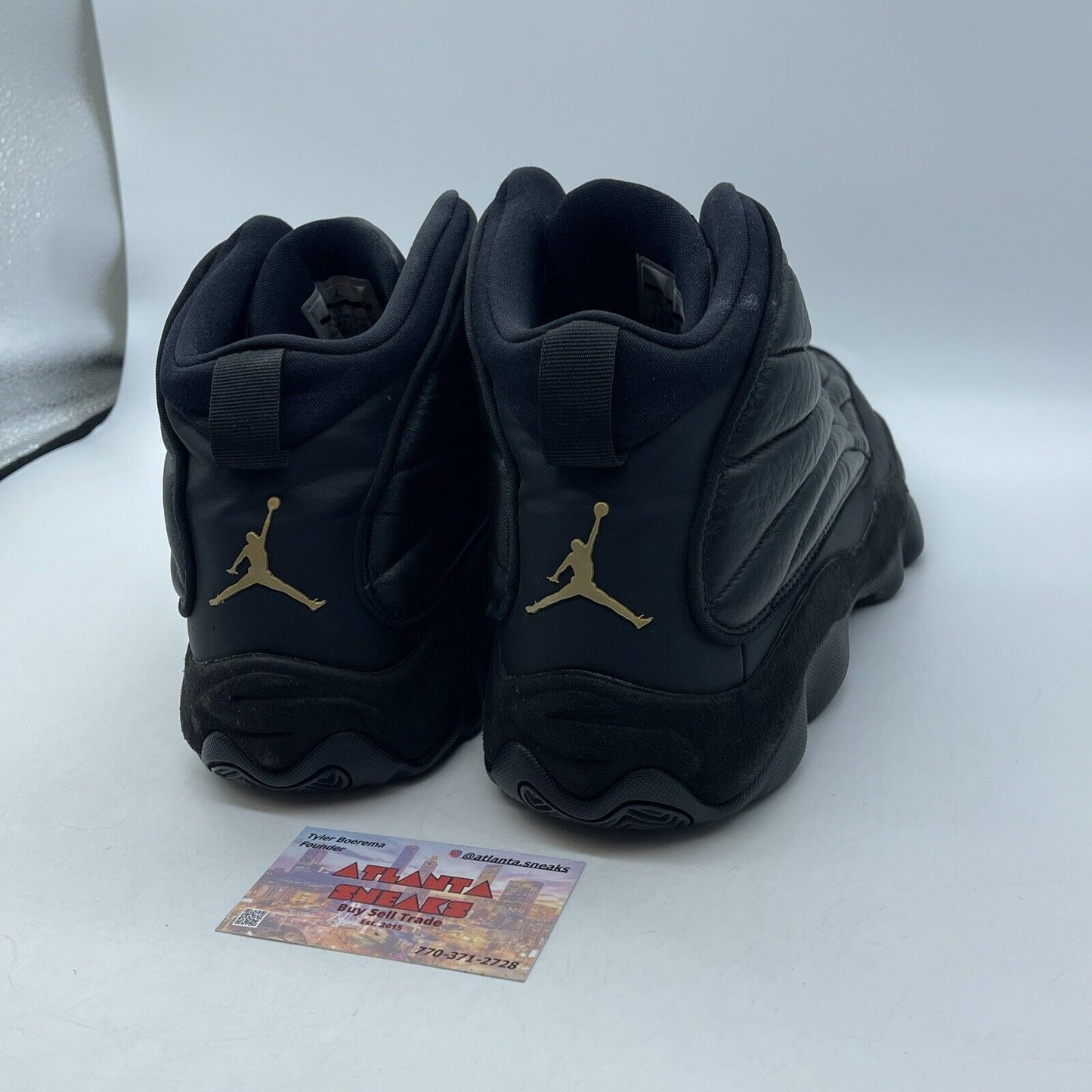 Size 12 - Jordan Pro Strong Black Metallic Gold Black Leather Suede (407285-010)