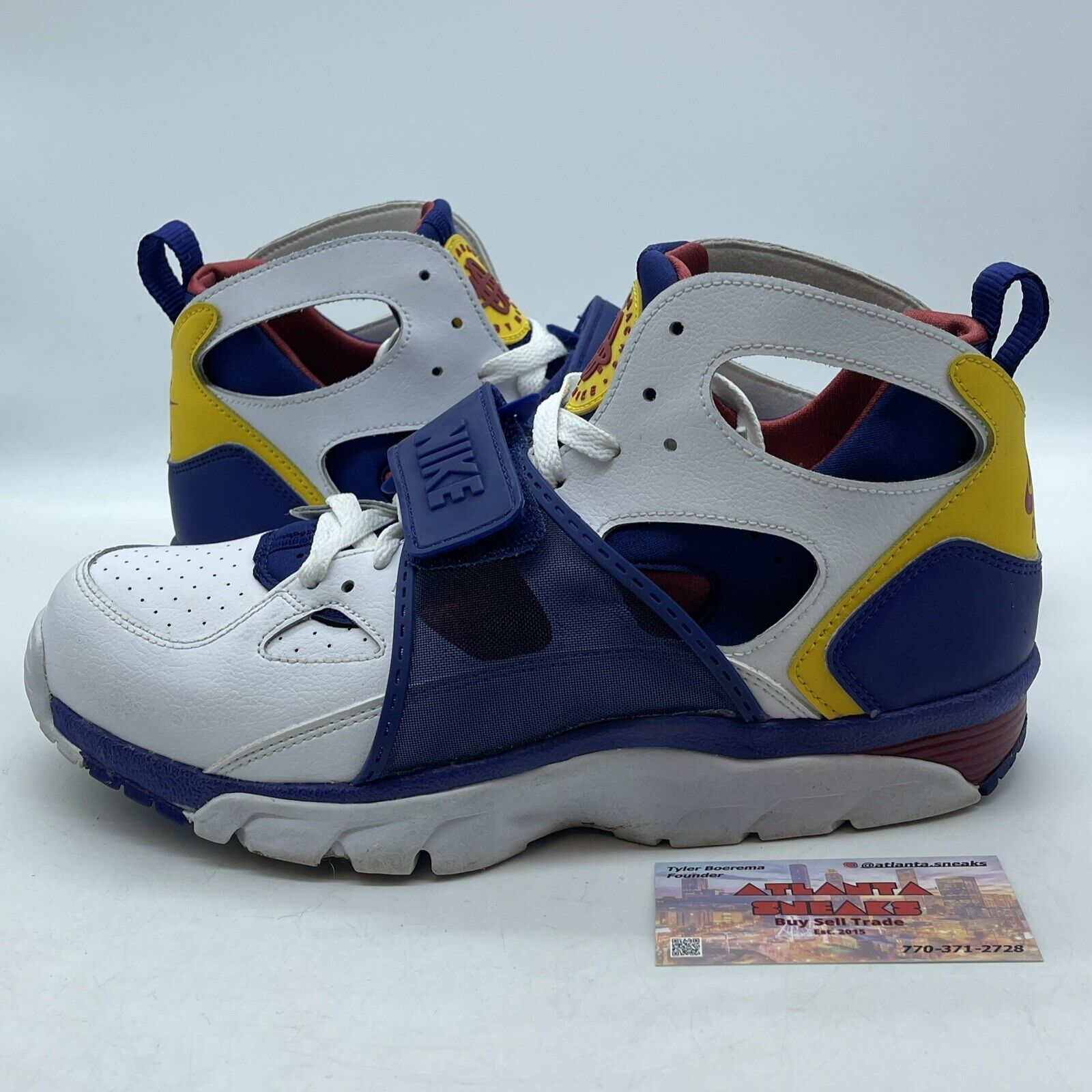 Size 10 - Nike Air Trainer Huarache Retro 2019 OG White Navy Yellow (679083-107)