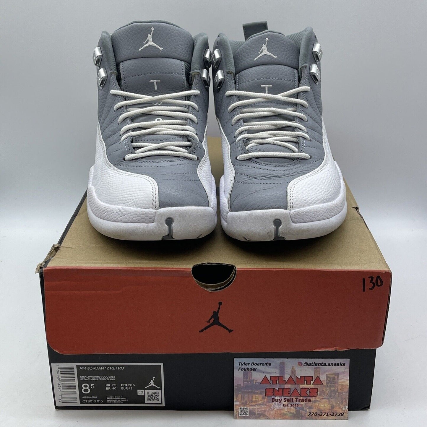 Size 8.5 - Jordan 12 Stealth Grey White Leather (CT8013-015)