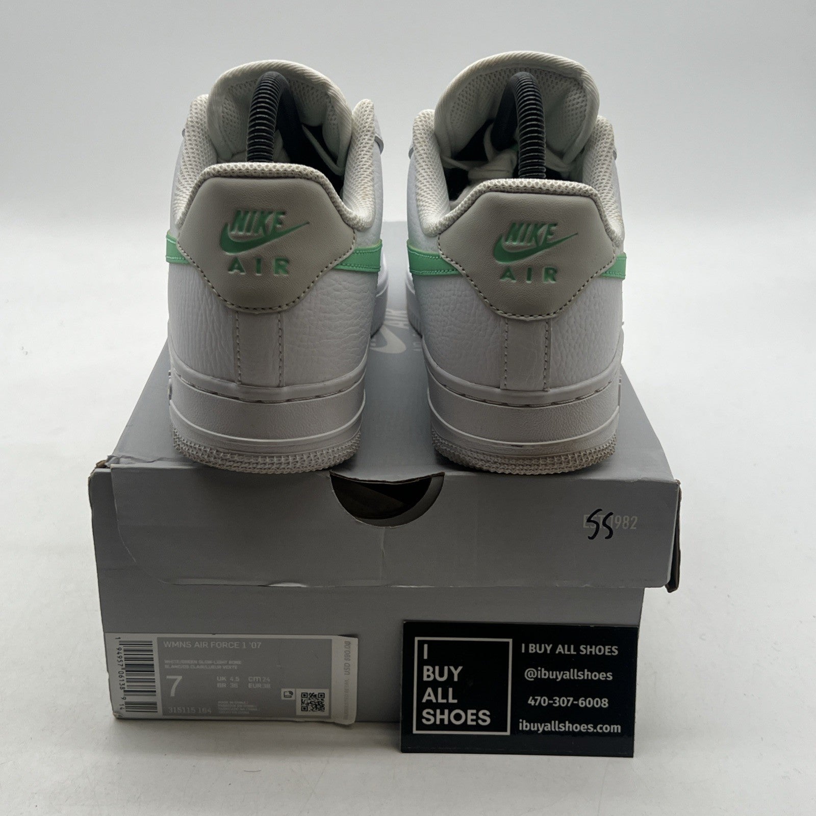 Size 7 - Nike Air Force 1 '07 White Green Glow W (315115-164)