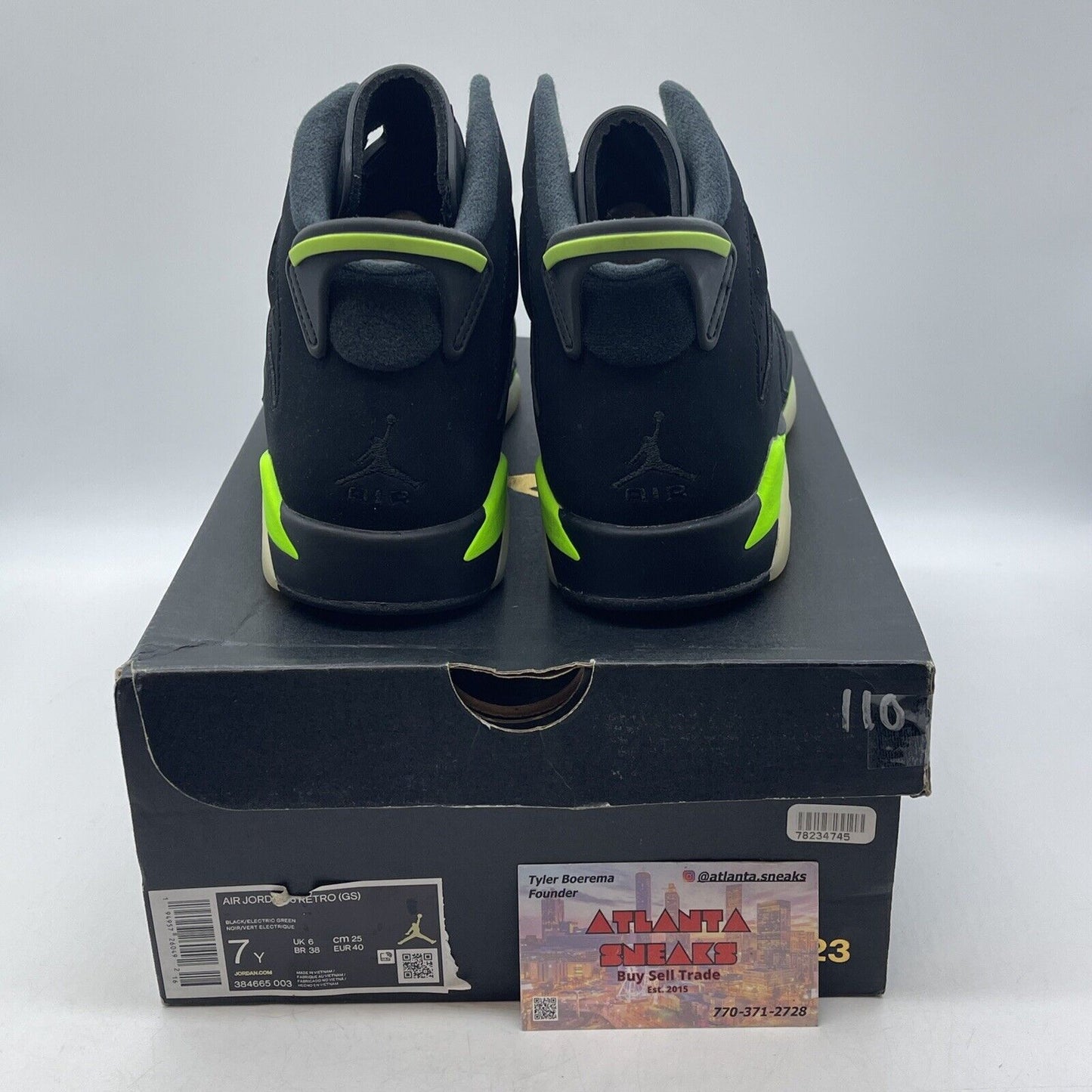 Size 7Y (GS) - Jordan 6 Retro Mid Electric Green Black Suede (384665-003)