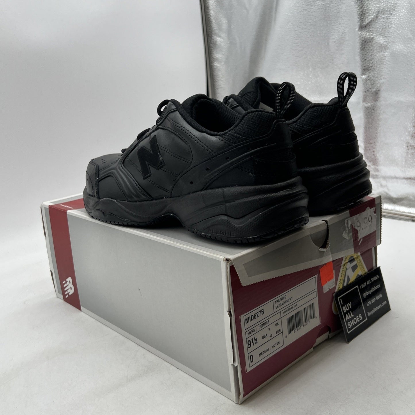 Size 9.5 - New Balance Steel Toe 627 Leather Triple Black (MID627B)