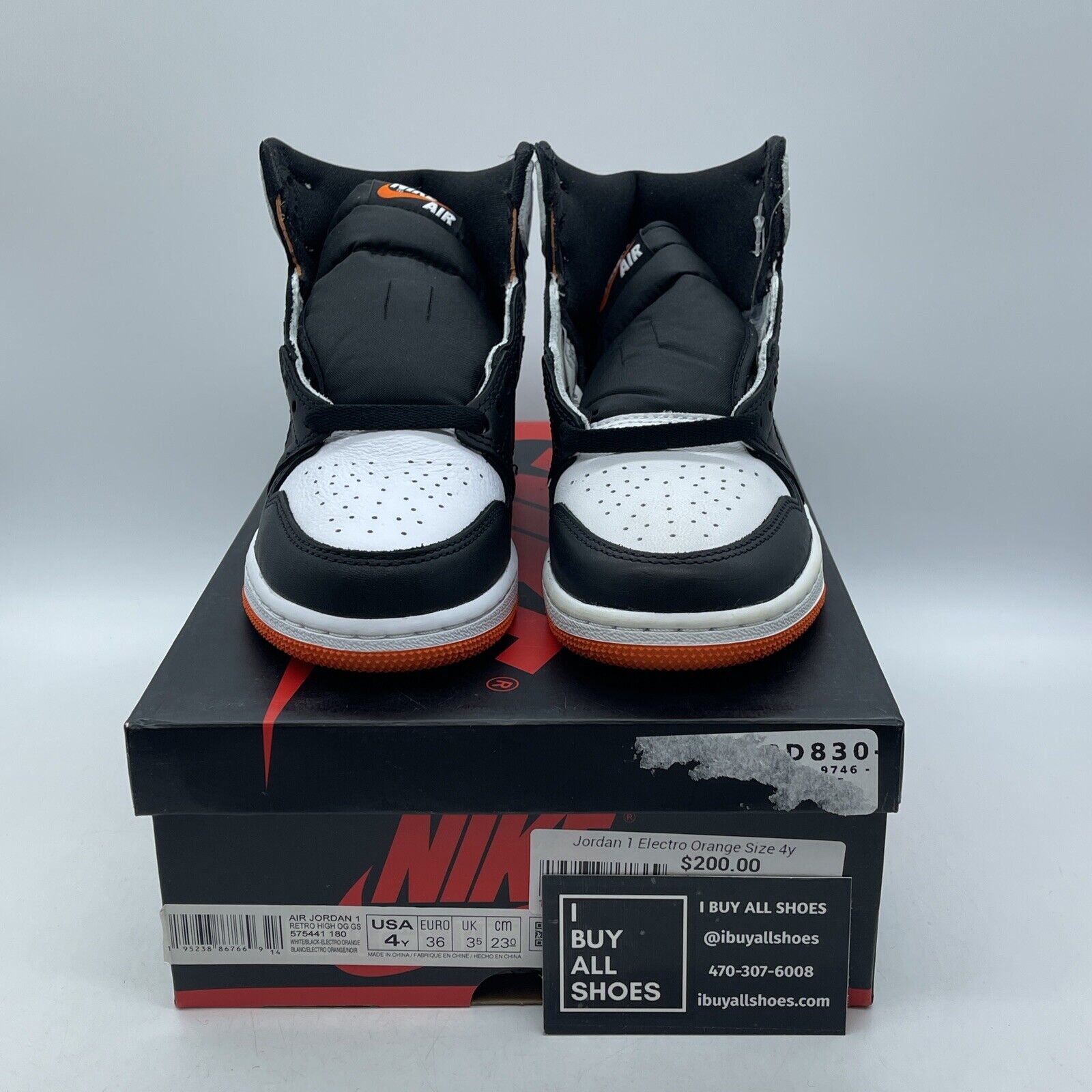 Size 4Y - Jordan 1 Retro High Electro Orange White Black Leather (575441-180)