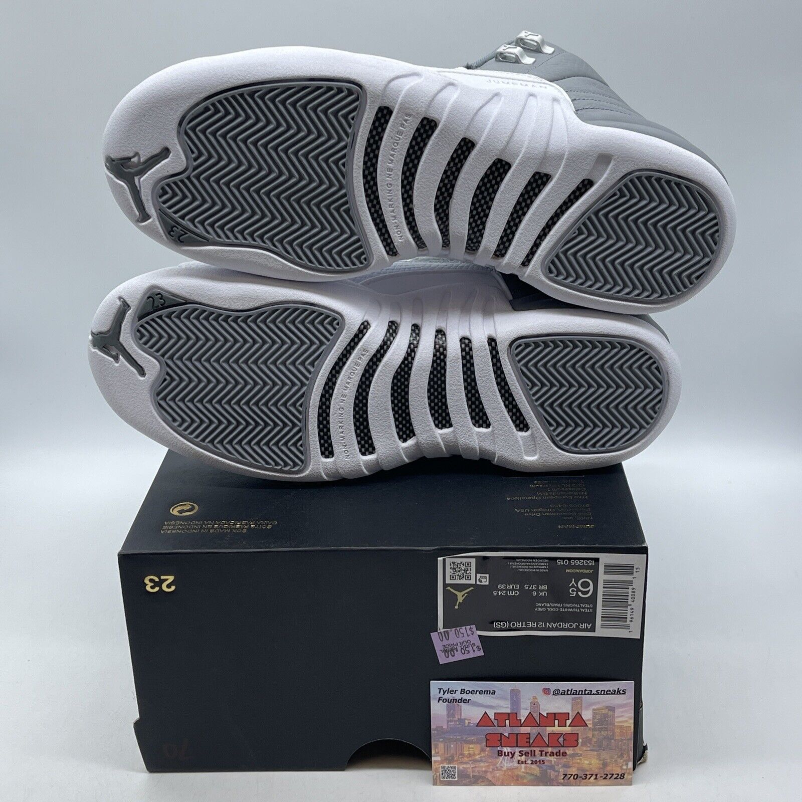 Size 7 - Jordan 12 Stealth 2022 Grey White Leather (153265-015)
