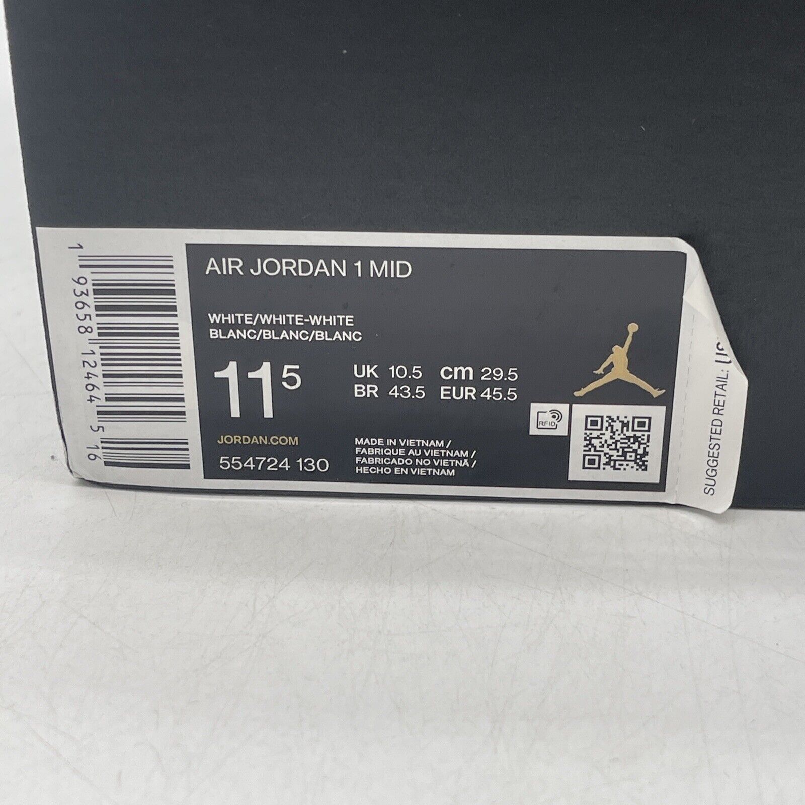 Size 11.5 - Jordan 1 Mid Triple White Leather (554724-130)