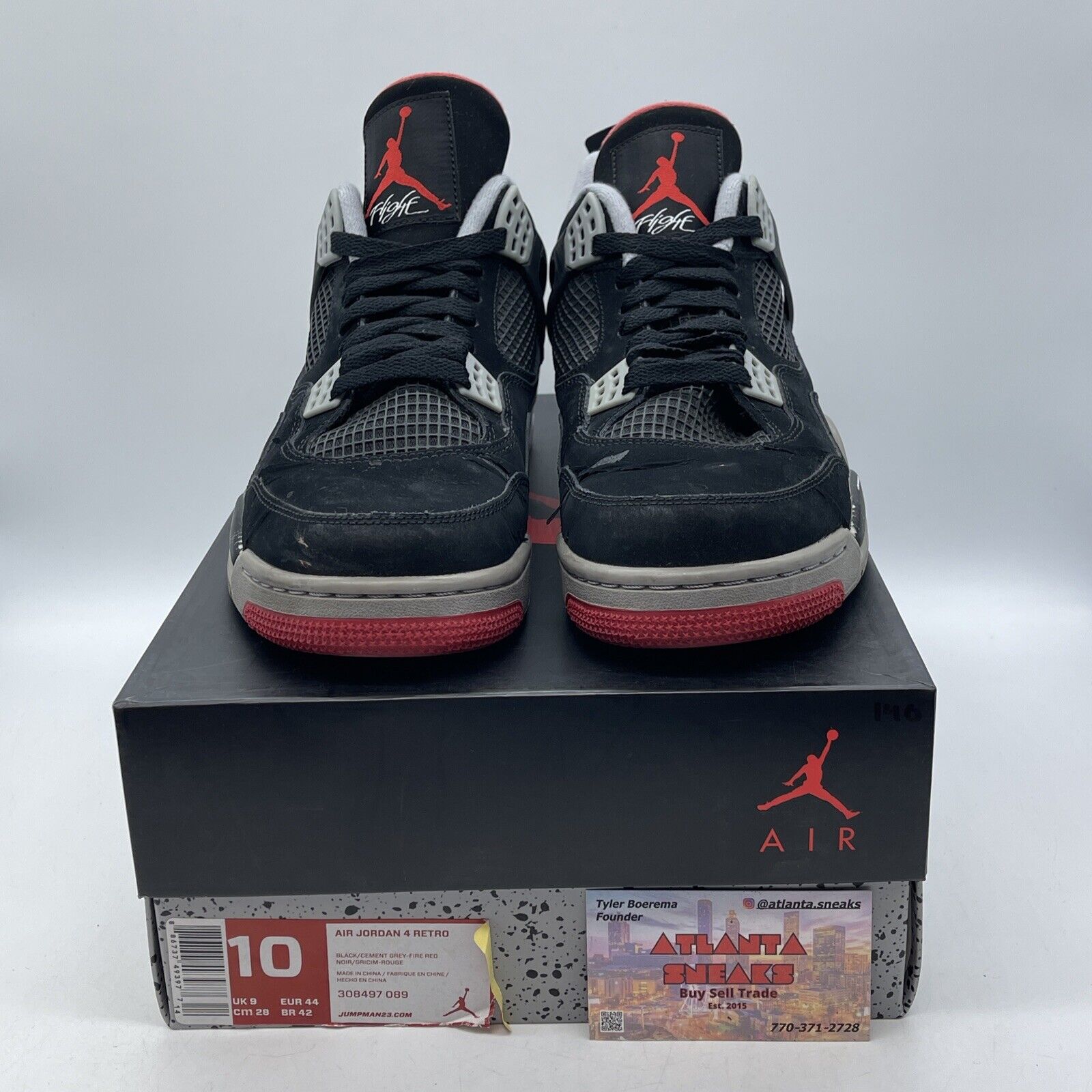 Size 10 - Jordan 4 Retro bred release 2012 Black Grey Suede Leather (308497-089)