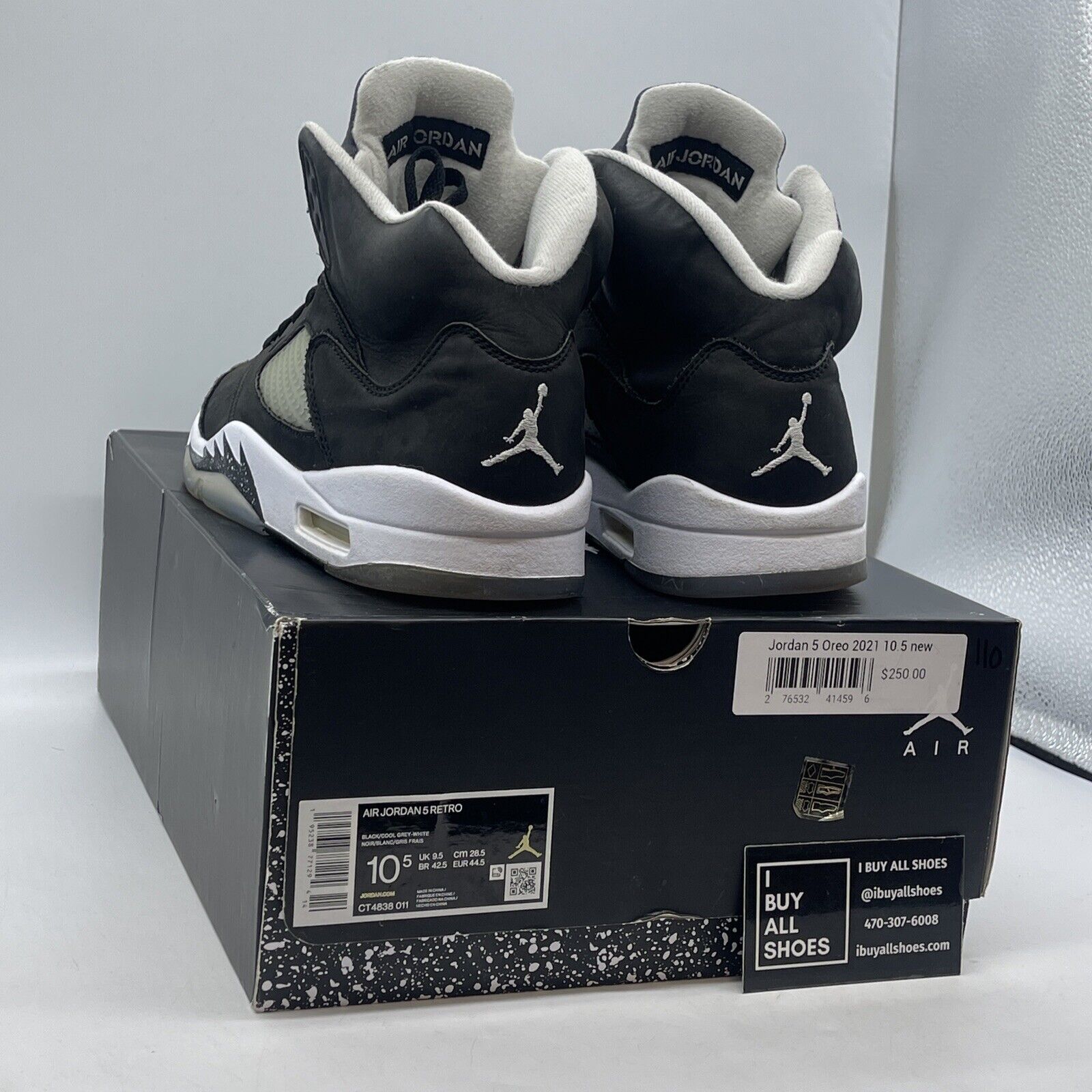 Size 10.5 - Jordan 5 Retro Mid Oreo Black White Suede Rubber (CT4838-011)