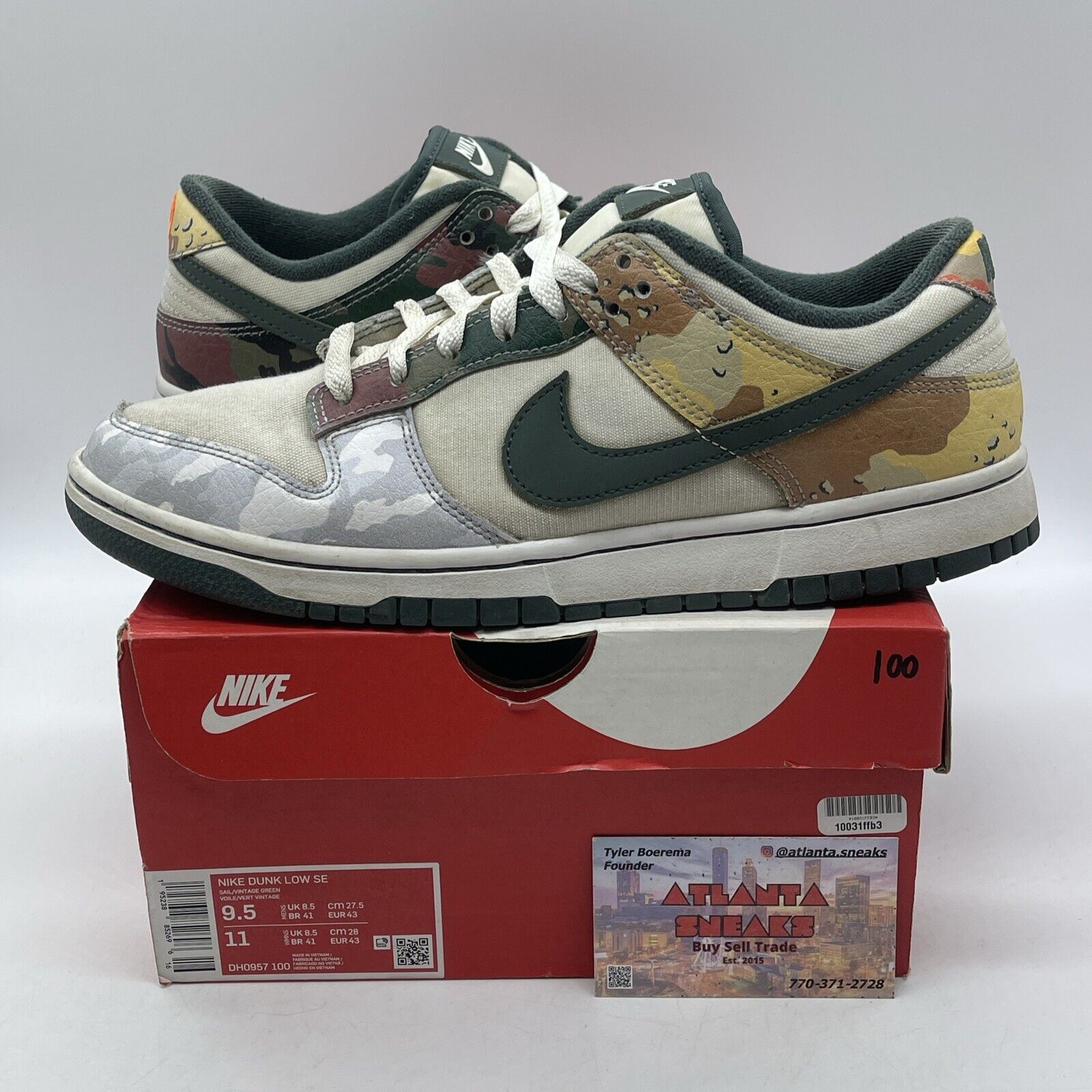 Size 9.5 - Nike Dunk SE Low Sail Multi-Camo GreenLeather Suede (DH0957-100)