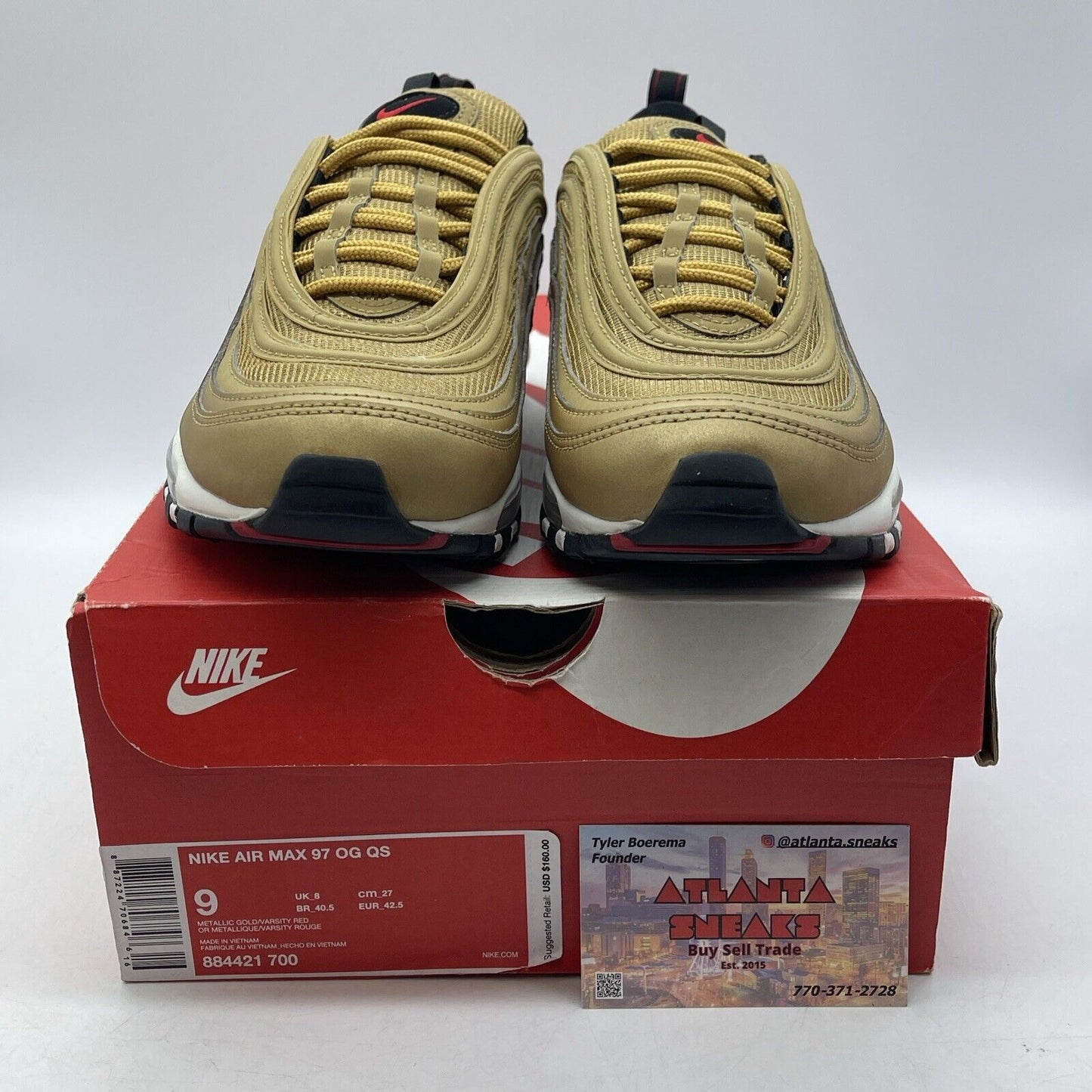 Size 9 - Nike Air Max 97 OG QS Metallic Gold White Red Black (884421-700)