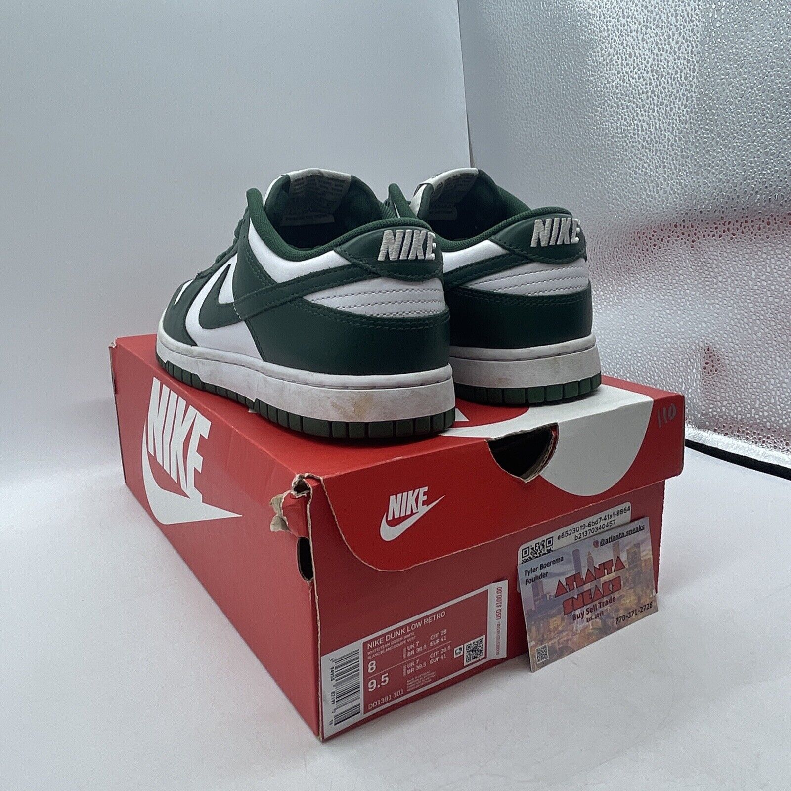 Size 8 - Nike Dunk Low Michigan State Green White Leather (DD1391-101)