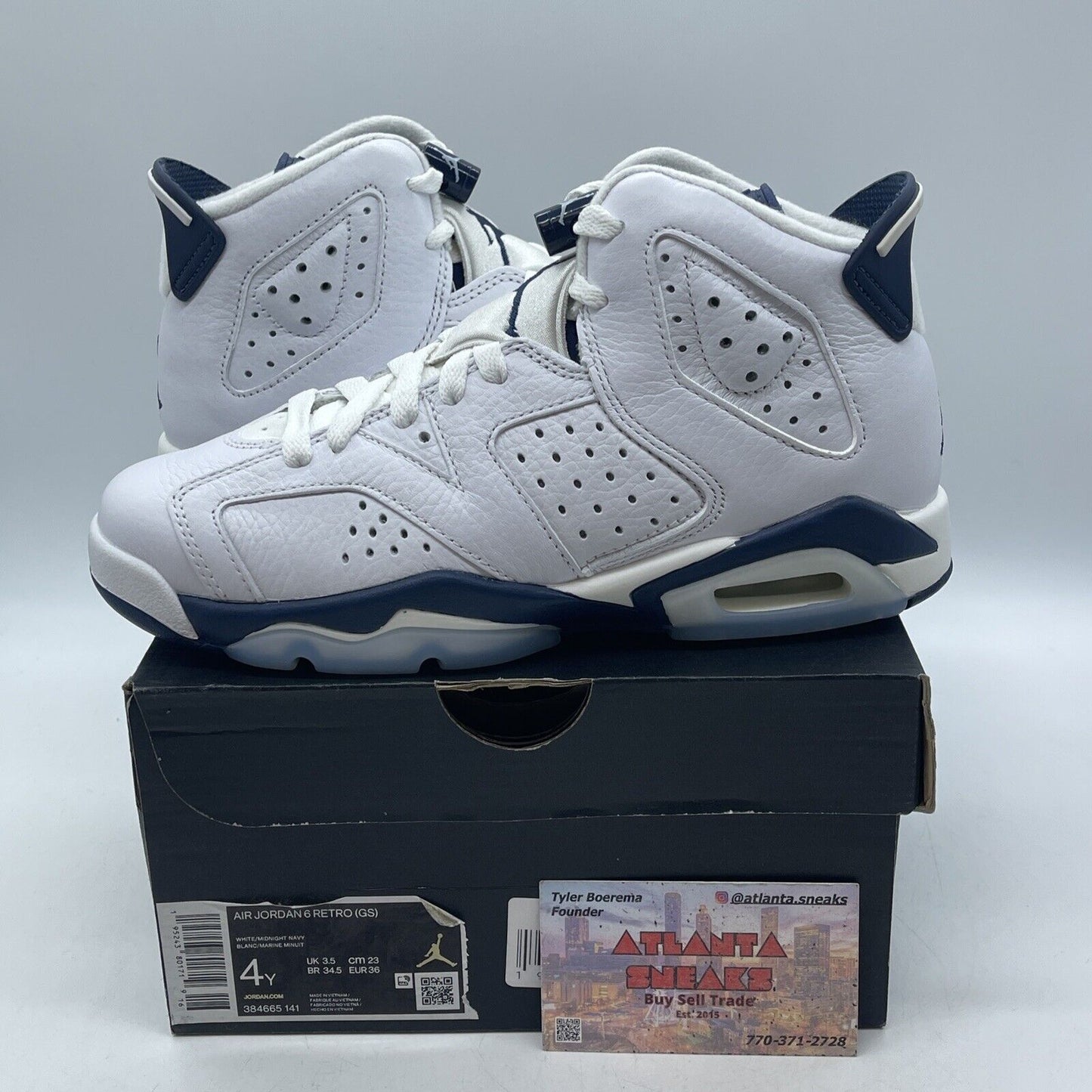 Size 4Y - Jordan 6 Retro Midnight Navy White Leather (384665-141)
