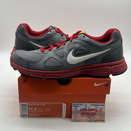 Size 11.5 - Nike Revolution 2 Running Shoes (488183-015) Gray And Red Men's
